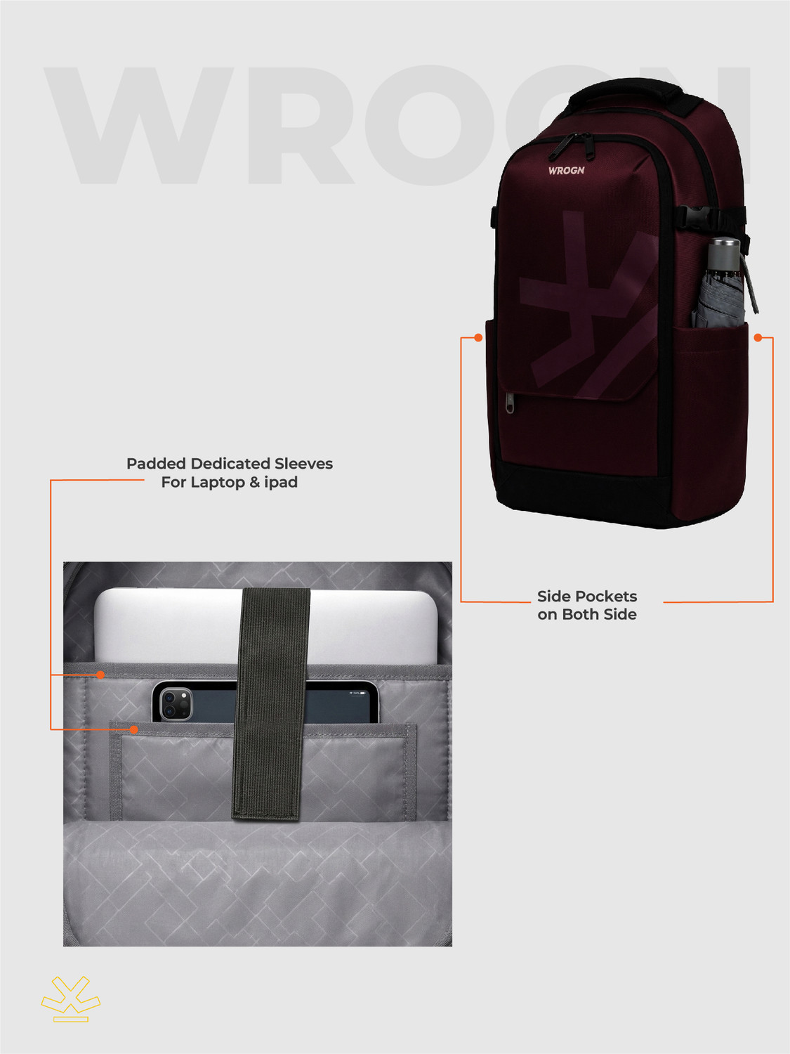 Image of WROGN Stealth Pro Unisex Laptop Backpack with Anti Theft Pocket & Rain Cover 40 L Laptop Backpack