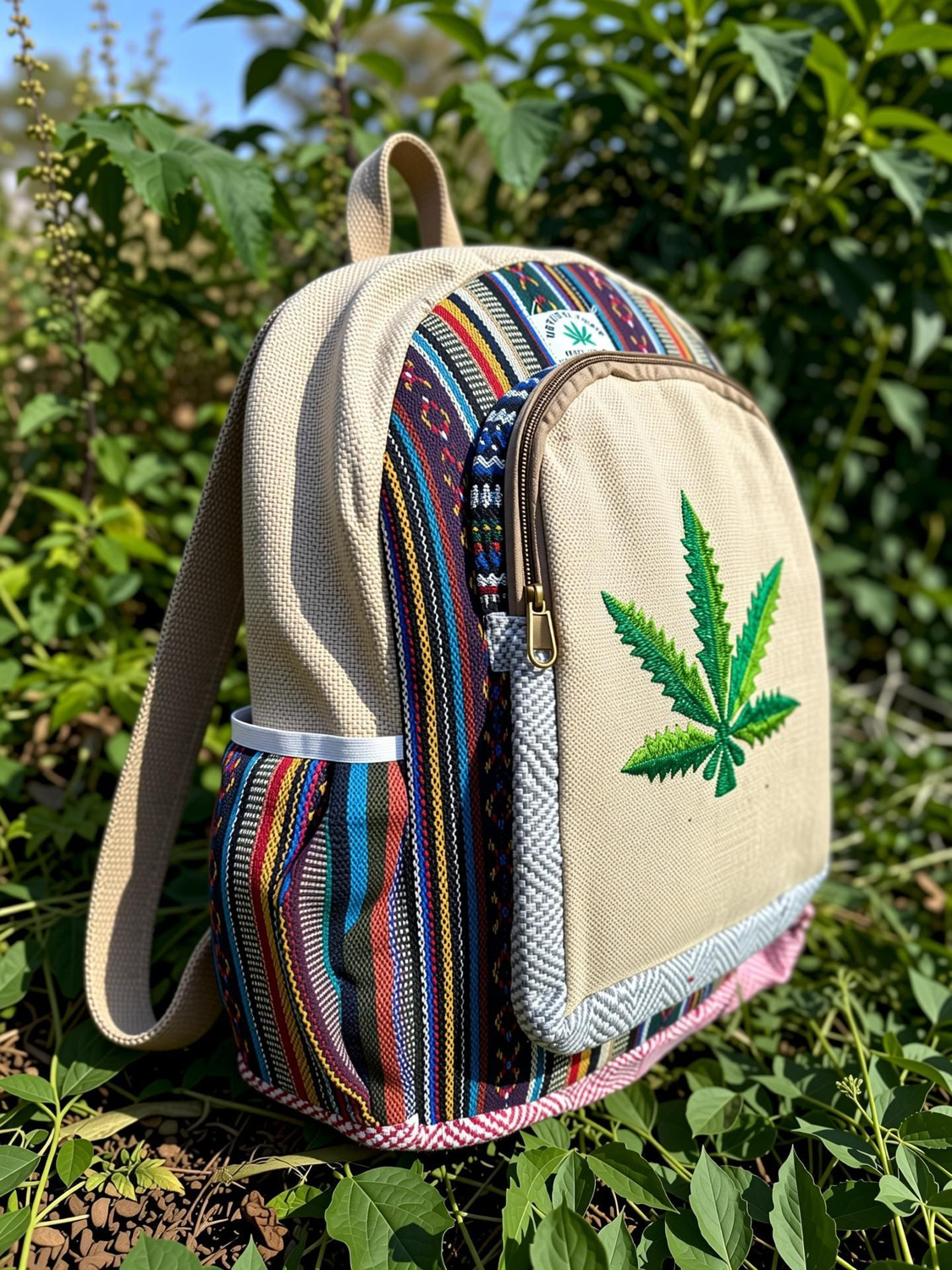 Image of Tribe Embroidery design Hemp Backback 5 L Laptop Backpack