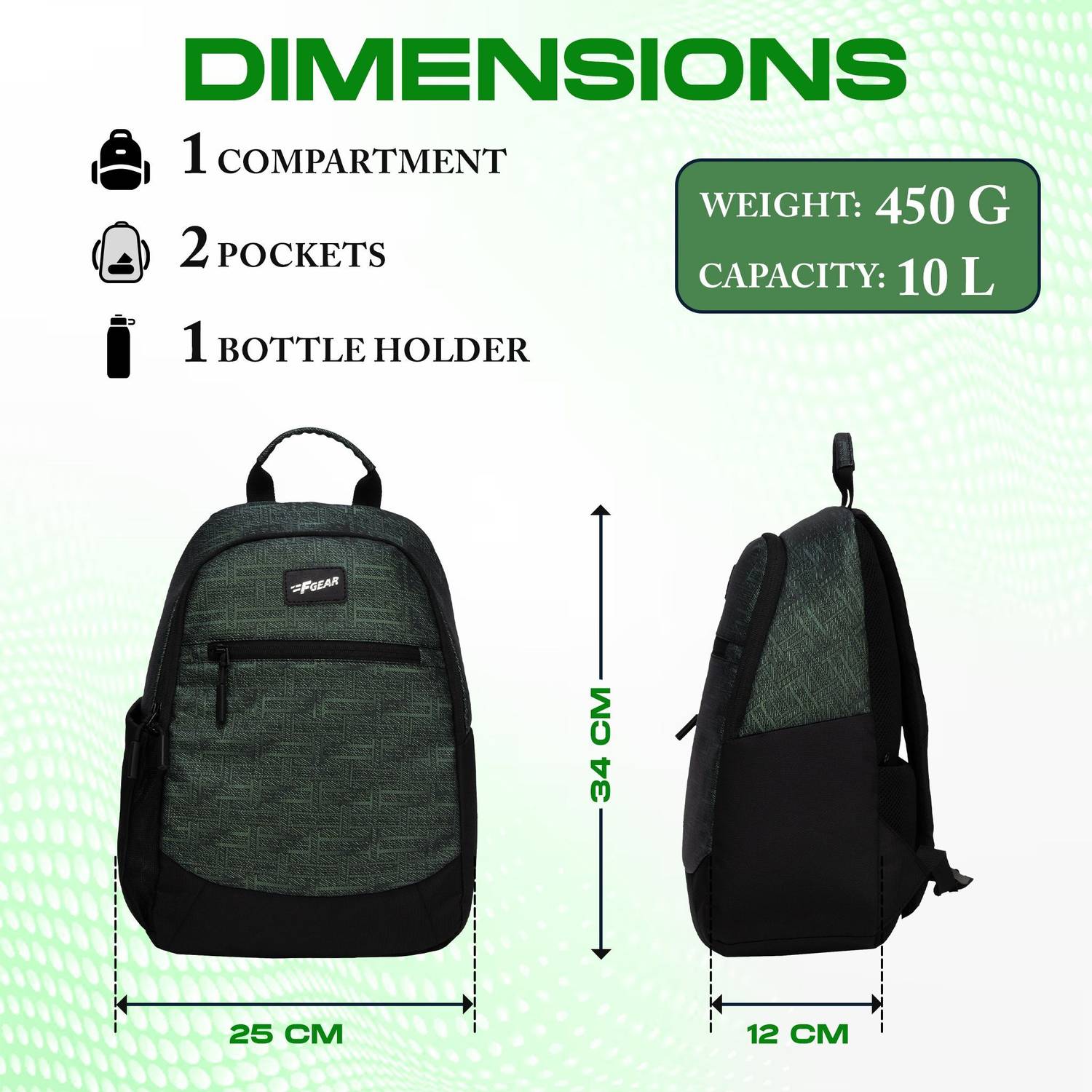 F Gear Noxe 10L Green Backpack - Image 2