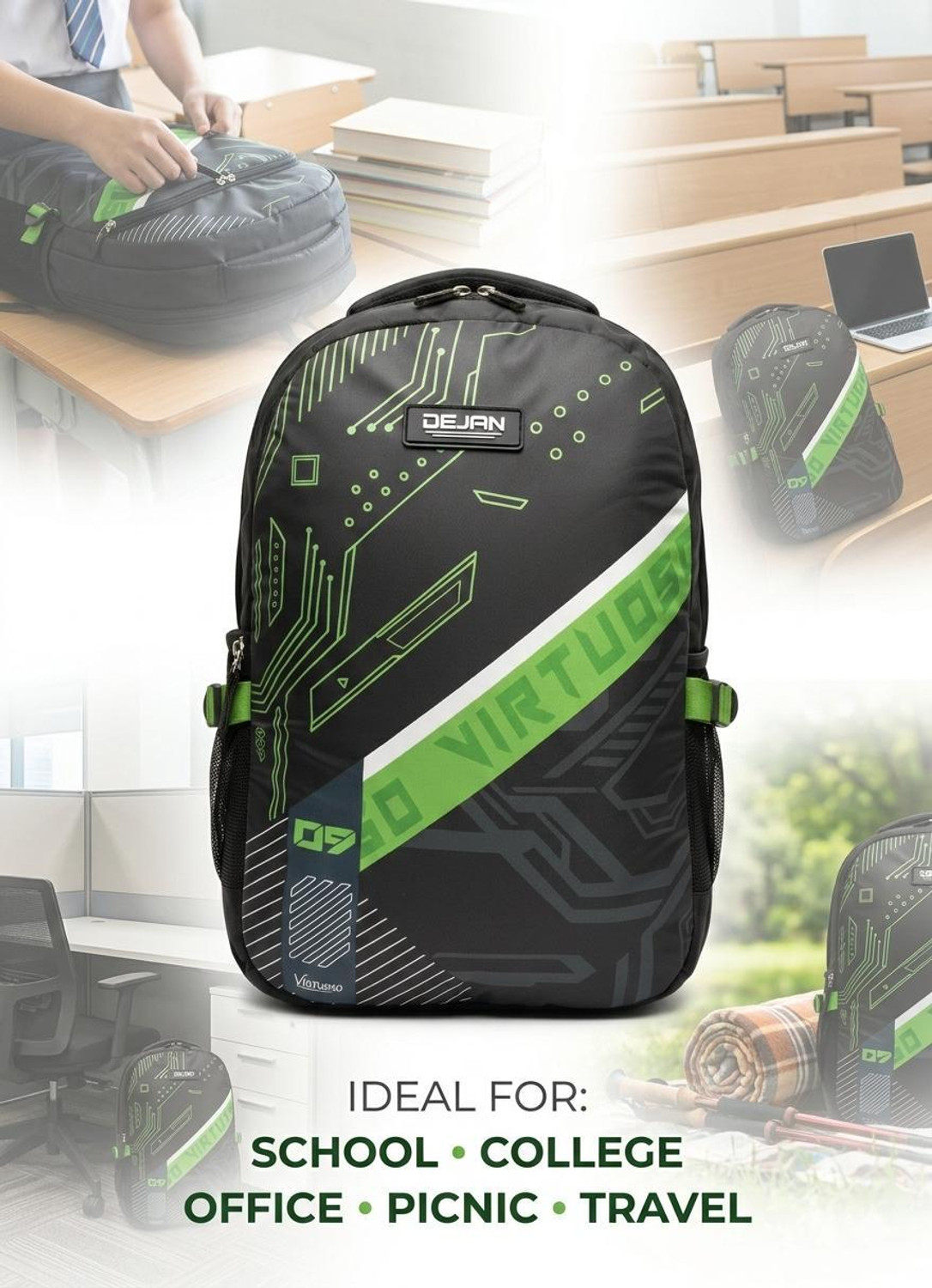 Image of Dejan School Bag, Laptop College Backpack, Water Resistant Office Travel Tour Bag Waterproof School Bag