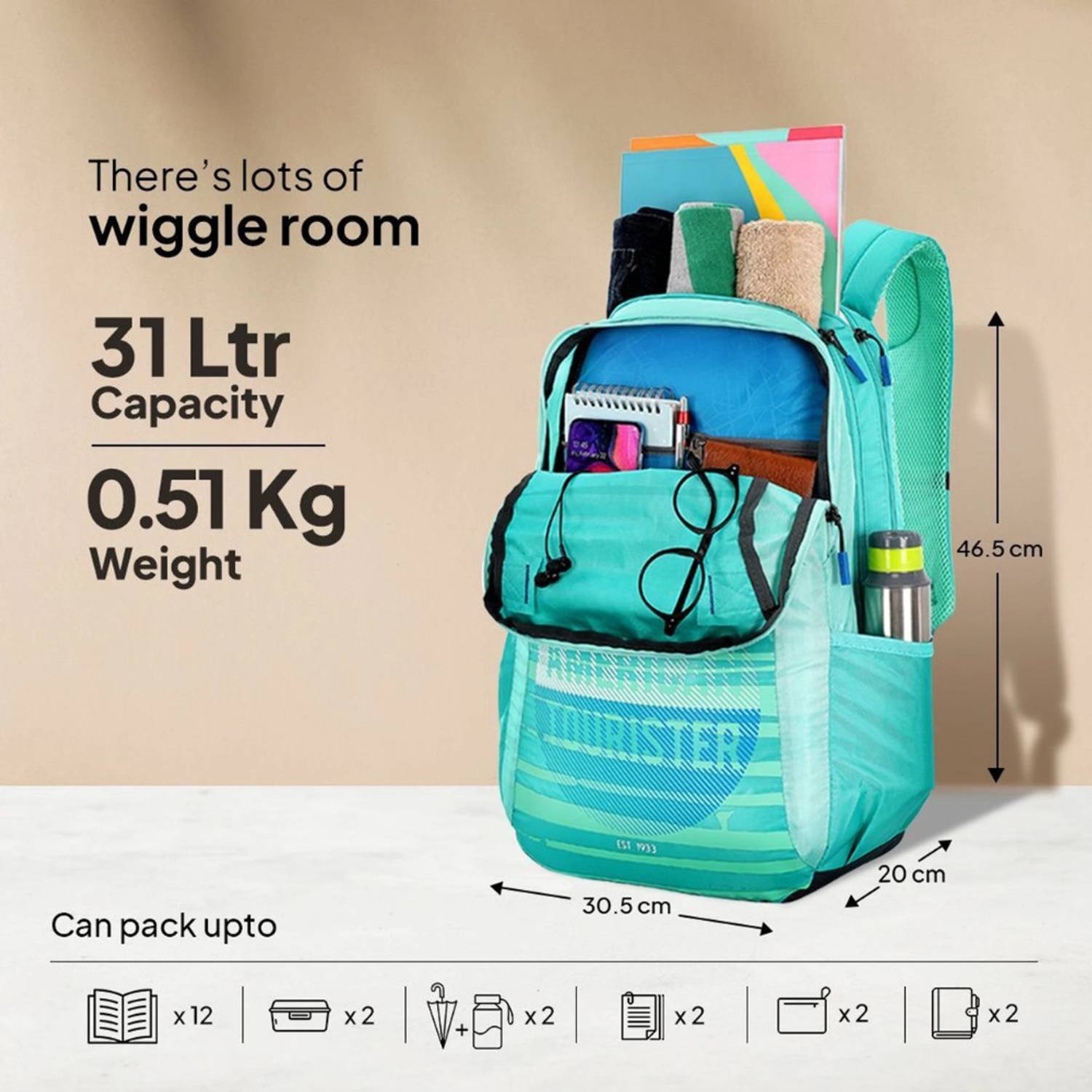 American Tourister Mist 05 31L Green Backpack - Image 4