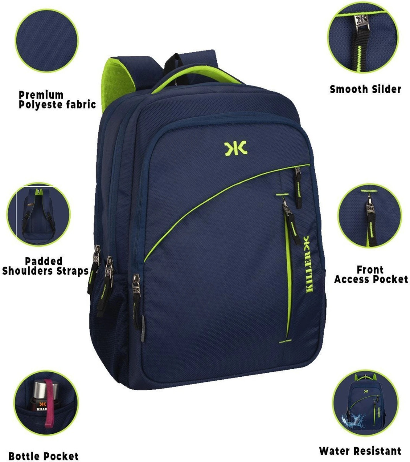 Image of KILLER Stylish Laptop Backpack for College Casual Travel Multi Pocket Bag 30 L Backpack