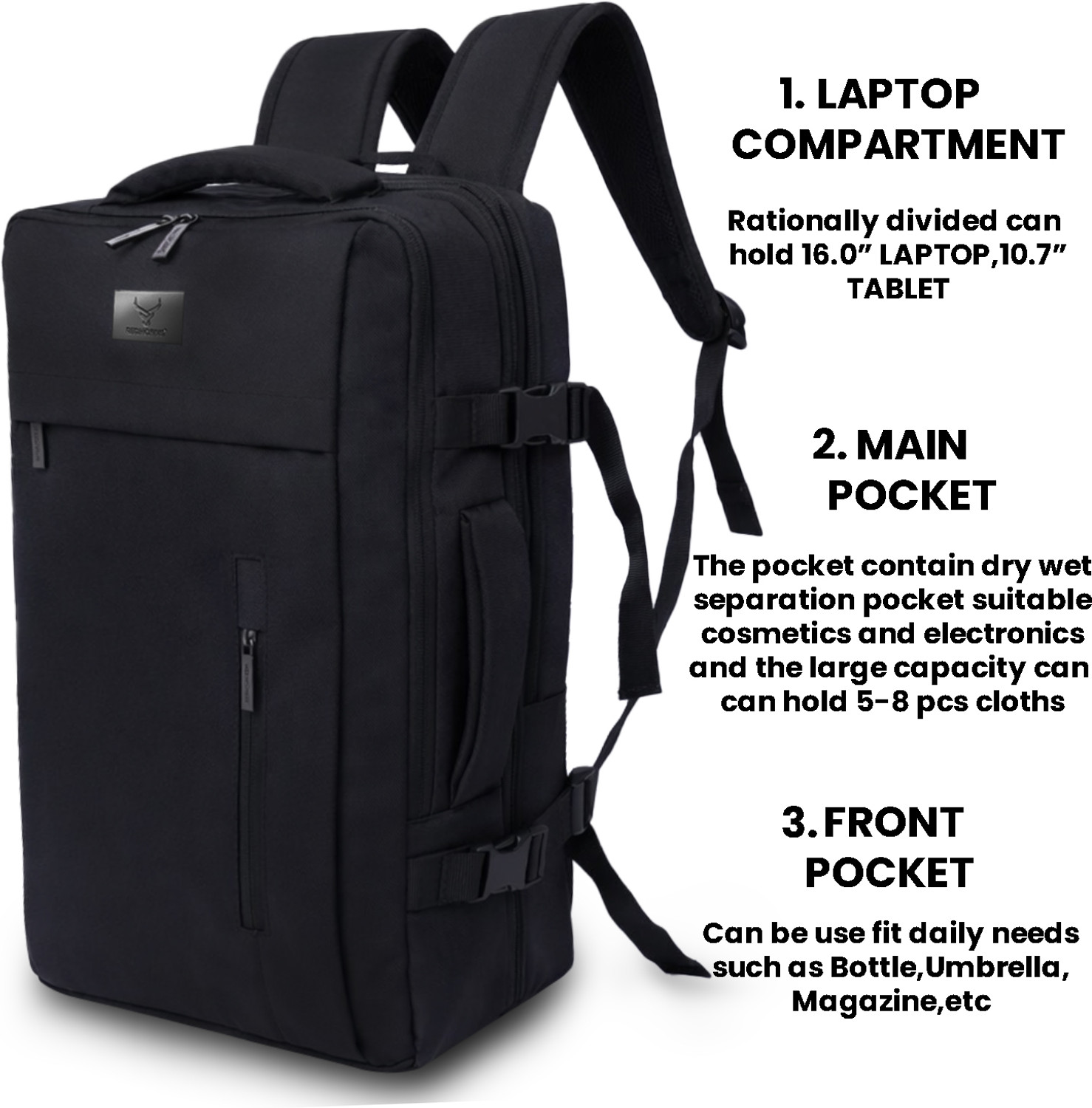 Image of REDHORNS 15.6-Inch Unisex Travel Office Backpack with Multi-Compartments 40 L Trolley Laptop Backpack