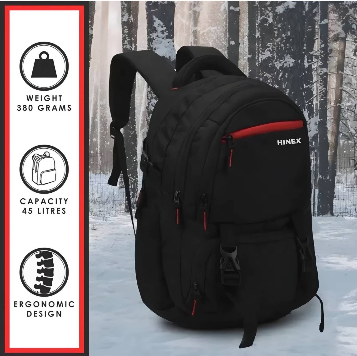 HouseOfCommon 40L Laptop Backpack with USB Port and Rain Cover (Black) - Image 2