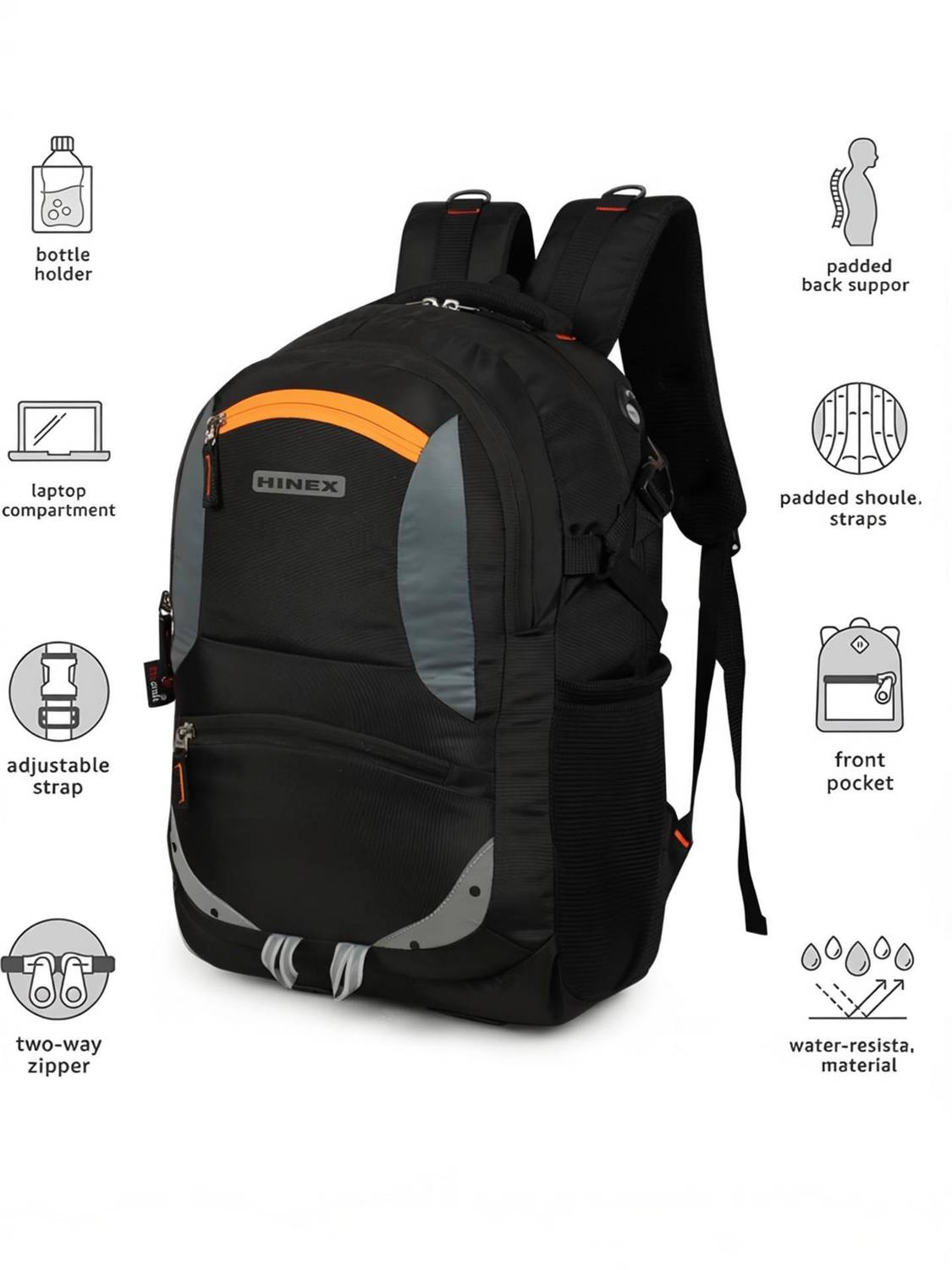 HINEX BAGS Large Laptop unisex Spacy with rain cover and reflective strip 35 L Backpack