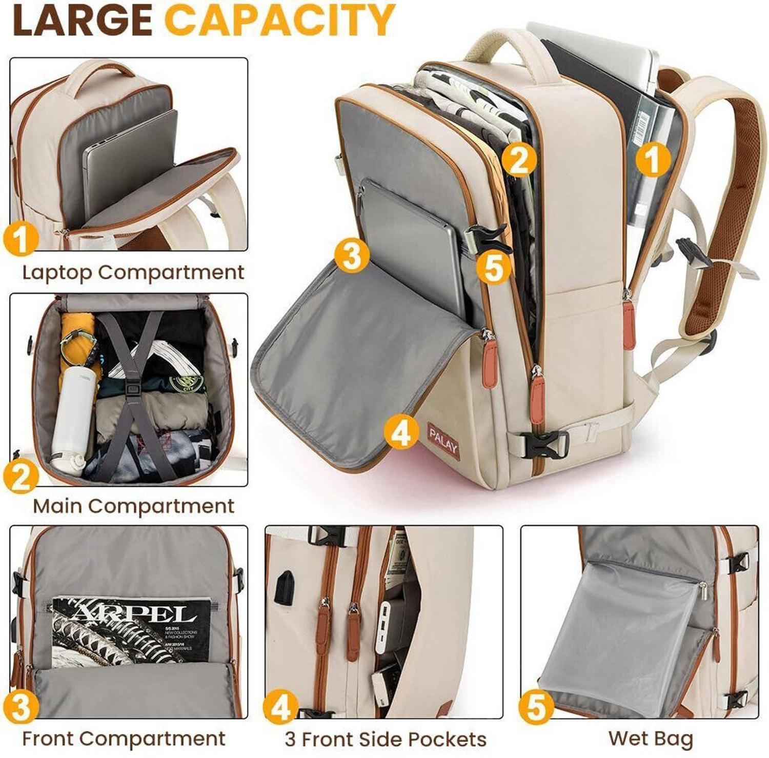 Image of gustave Travel Laptop Backpack 40L Double Layer 15.6 Inch Waterproof Beige Bag 40 L Laptop Backpack
