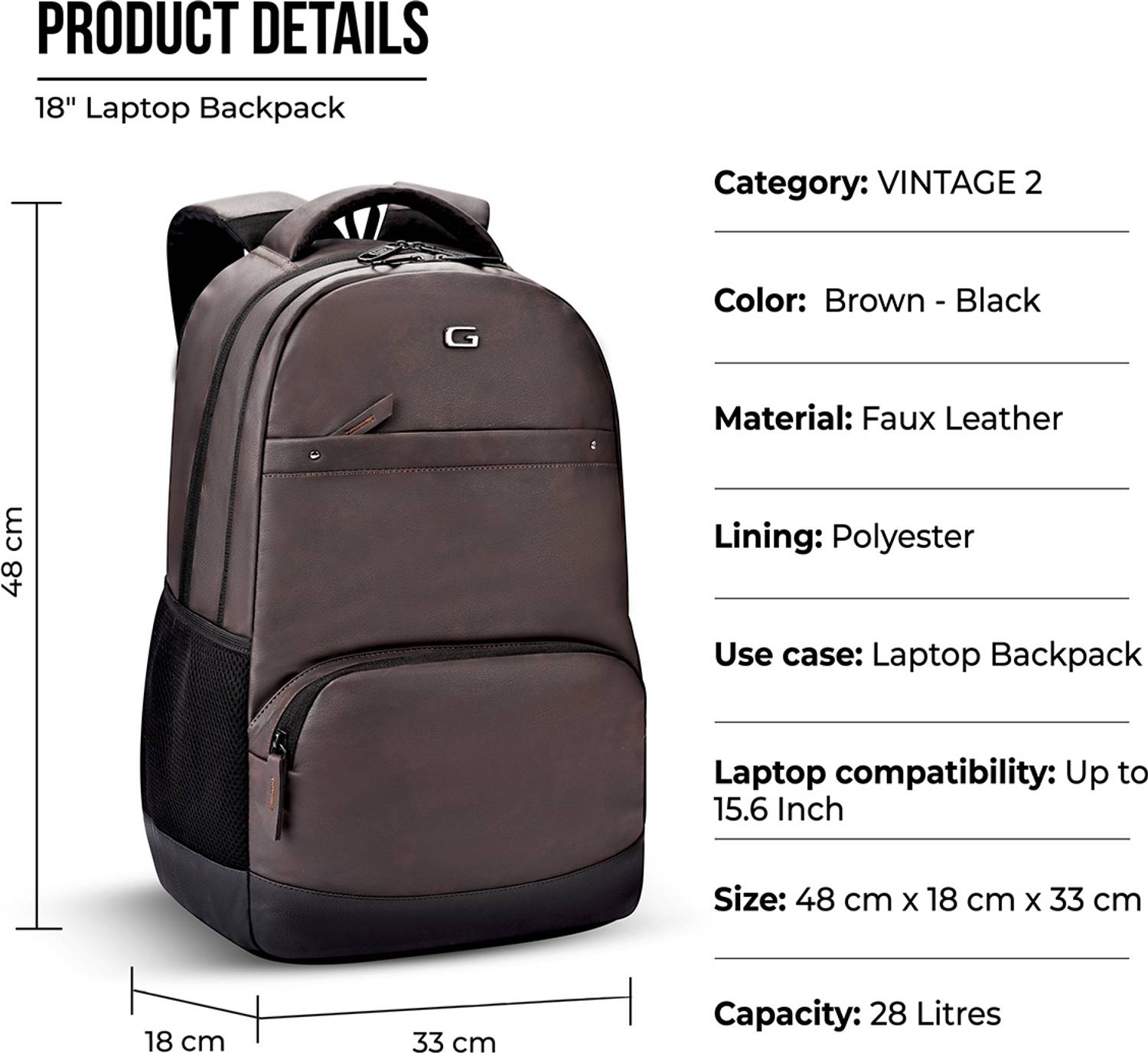Gear VINTAGE2 28L Anti Theft Laptop Backpack - Image 2
