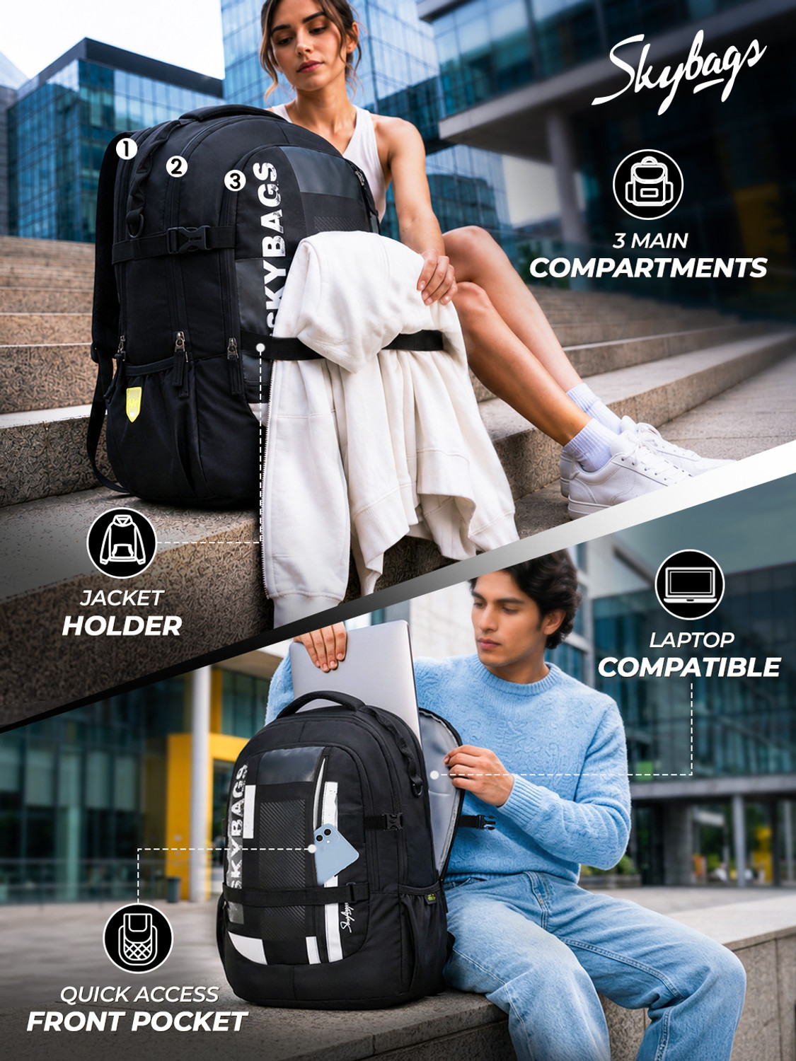 Image of SKYBAGS Cipher 16 Inch Compatible with 3 Compartments, Rain Cover and Jacket Holder 32 L Laptop Backpack