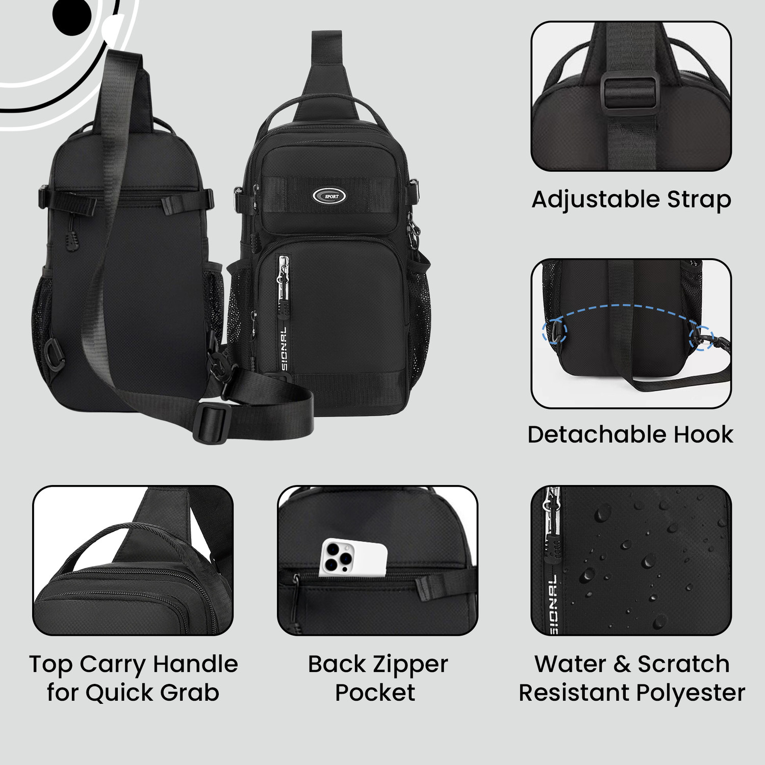 Image of CarryTrip Men Crossbody Bag Business Trend Cycling Hiking Travel Bag Fashion Shoulder Bag 8 L Backpack