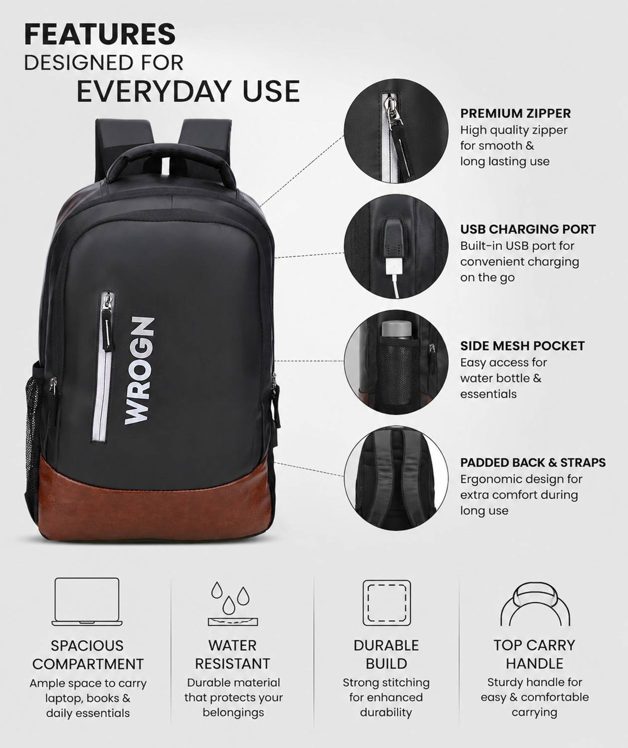 WROGN 35L Laptop Backpack with USB Charging - Image 4