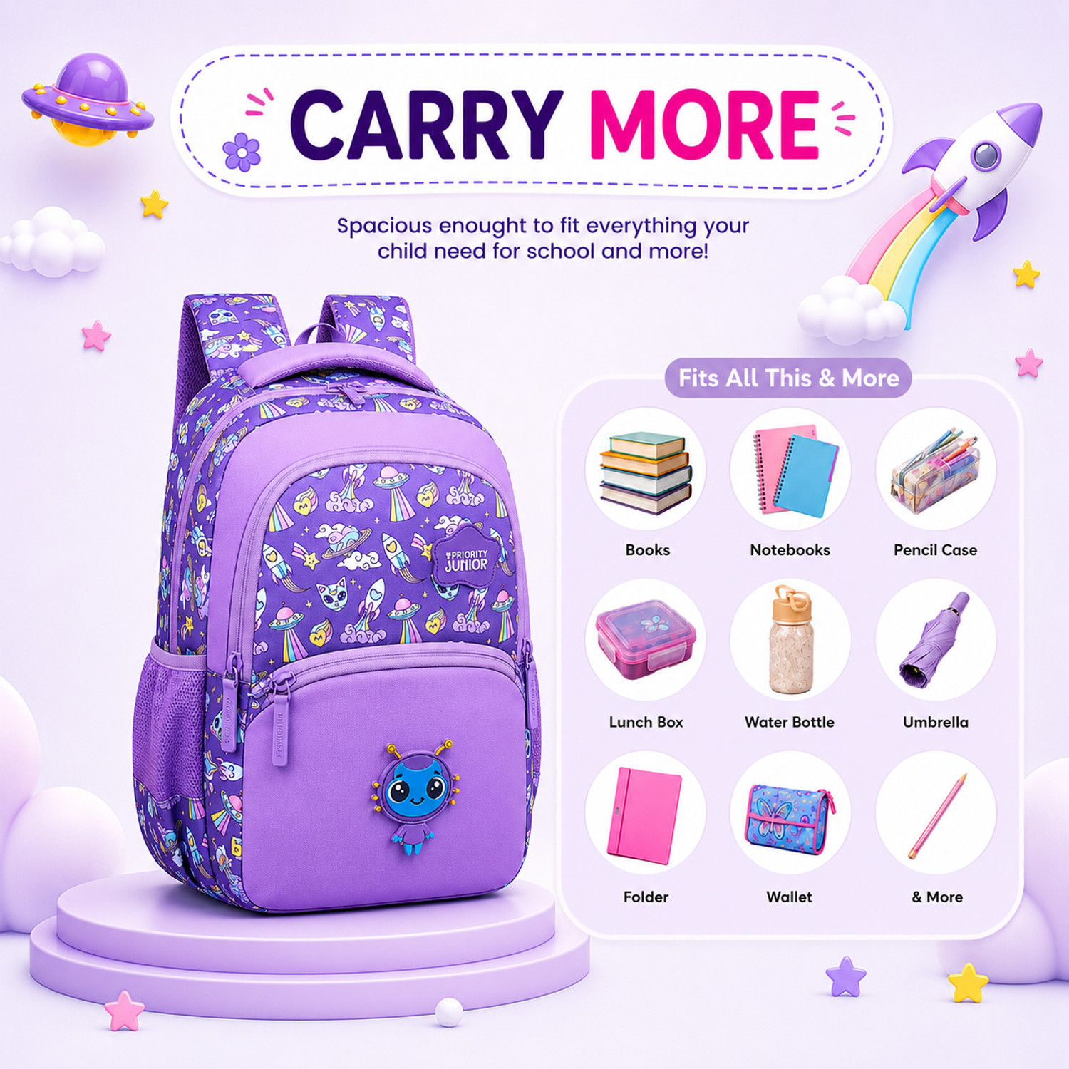 Image of Priority Kids School Bag Lightweight, Durable & Organized |Primary (2-4) 28 L Backpack