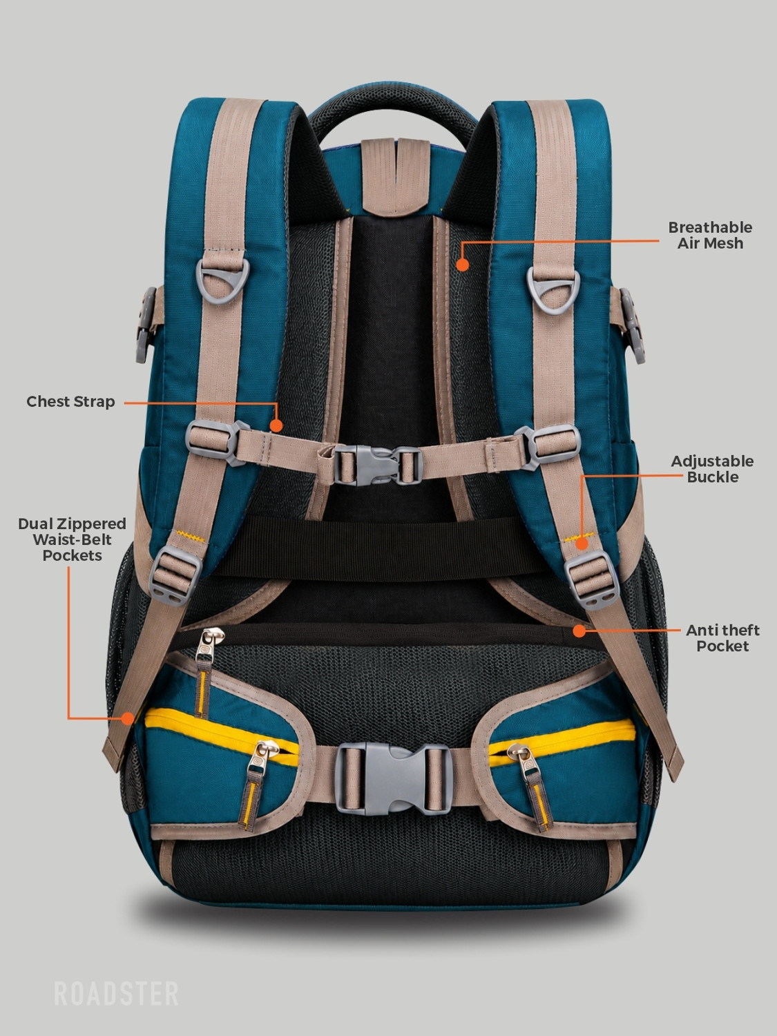 Image of Roadster Knight Pro Unisex 40 L Travel Backpack with Anti Theft Pocket & Rain cover 40 L Laptop Backpack