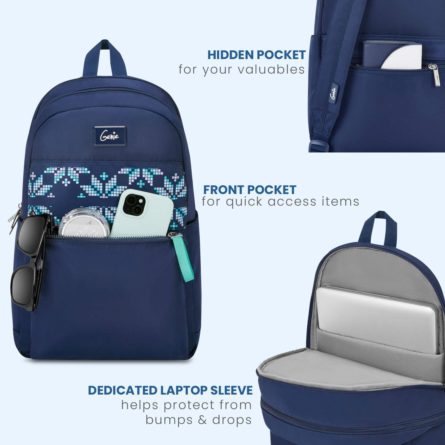 Image of Genie Gloria School Backpack For Girls- Navy Blue 27 L Backpack