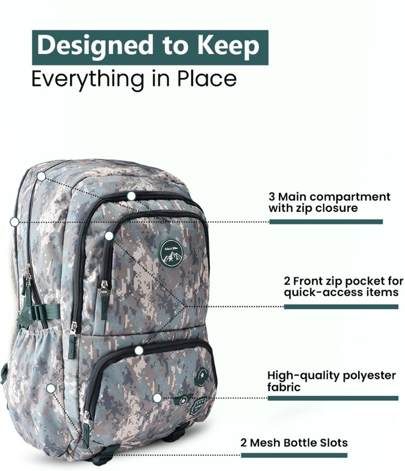 Image of Priority Large 60 L Backpack Camouflage Trekking bag with Rain Cover (Green)