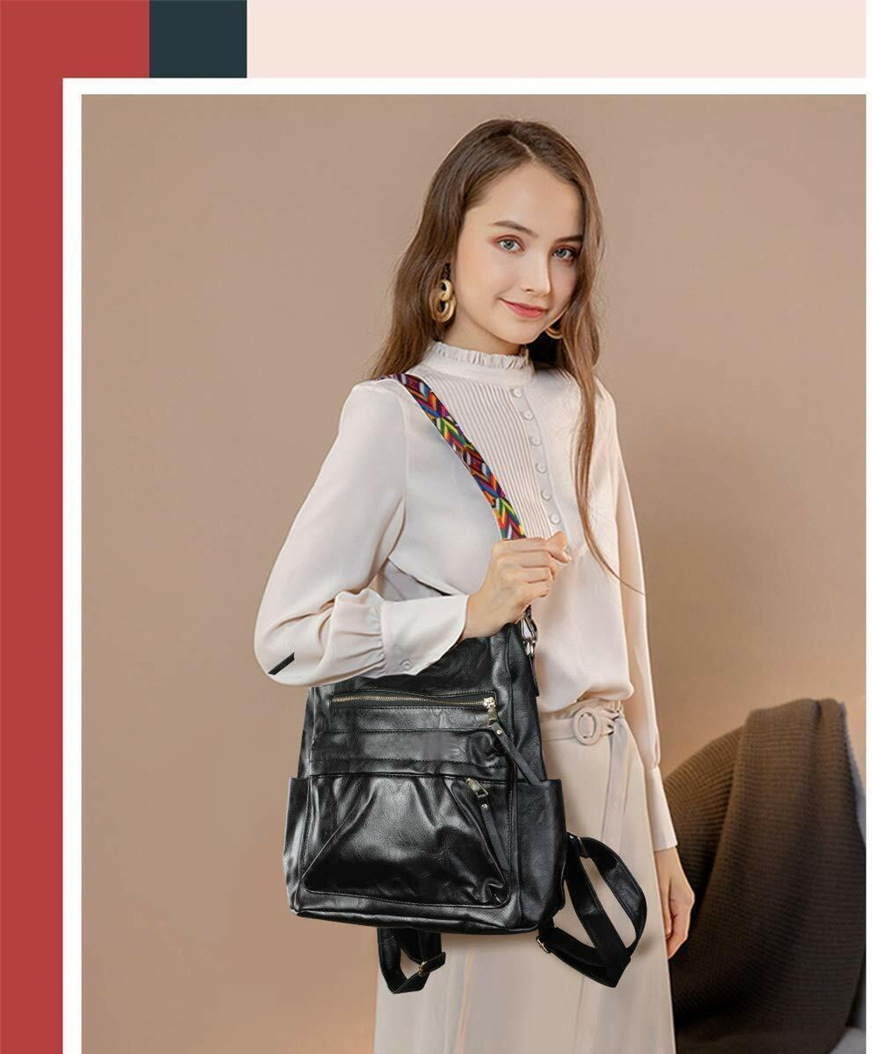 Image of TrueArch Backpack Women Leather Convertible Shoulder Bag Anti theft Satchel Sling Travel 25 L Backpack