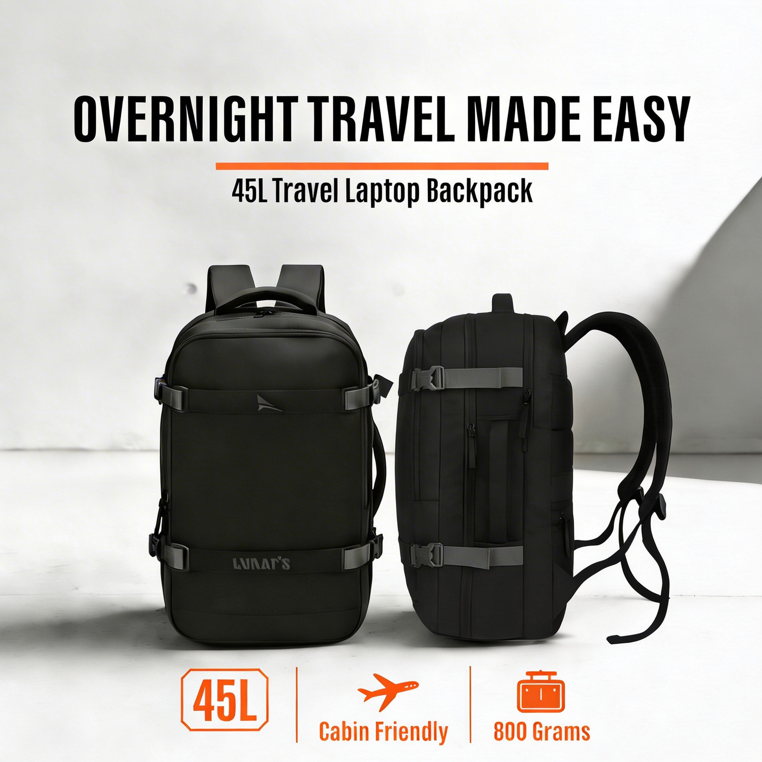 Image of Lunar's Large 45 L Laptop Backpack 45L Laptop Backpack with Anti-Theft Pocket Foam Padded (Black)