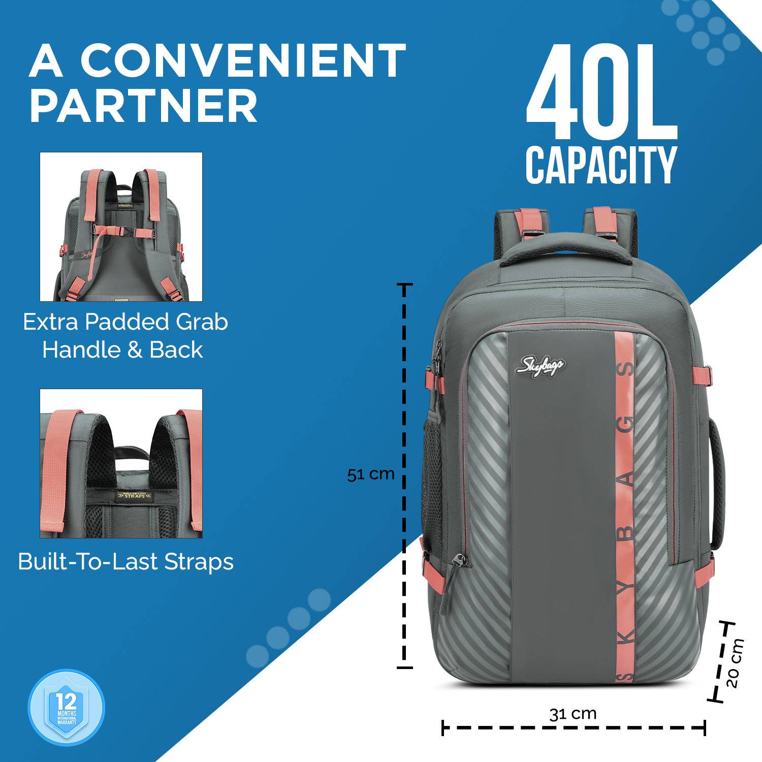 SKYBAGS WANDERER 40L WEEKENDER Black Backpack - Image 5
