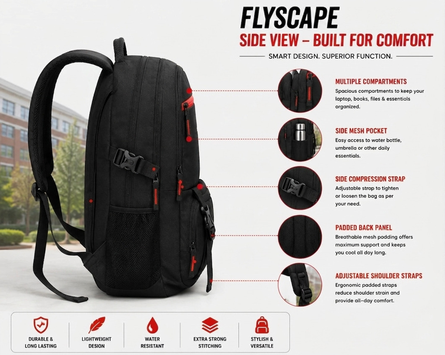 Image of Flyscape ASHPER Unisex with USB Port and Rain Cover 38 L Laptop Backpack