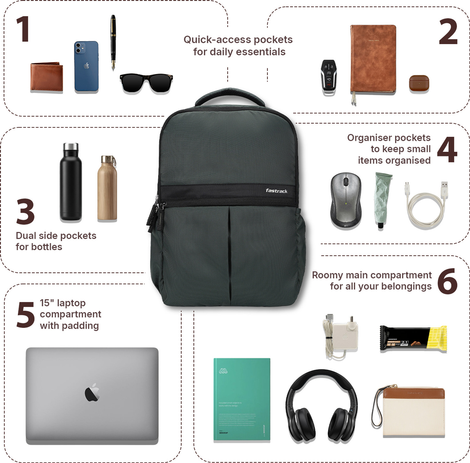 Image of Fastrack Unisex Twinzip Laptop Backpack with 15 inchLaptopSleeve 23 L Laptop Backpack
