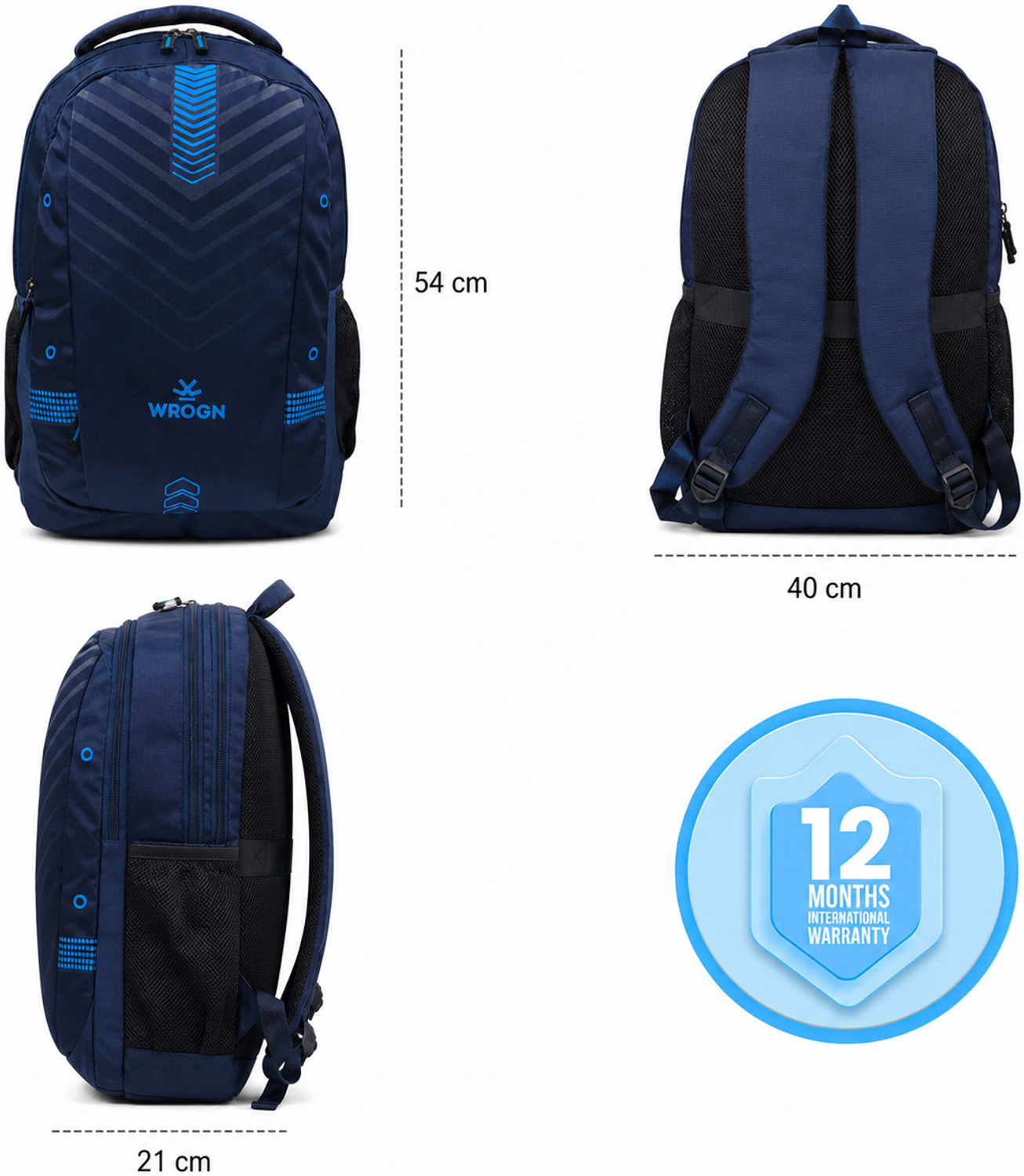 Image of WROGN Large 45 L Laptop Backpack Unisex Zipster with USB Port, Rain Cover (Blue) 45 L Laptop Backpack