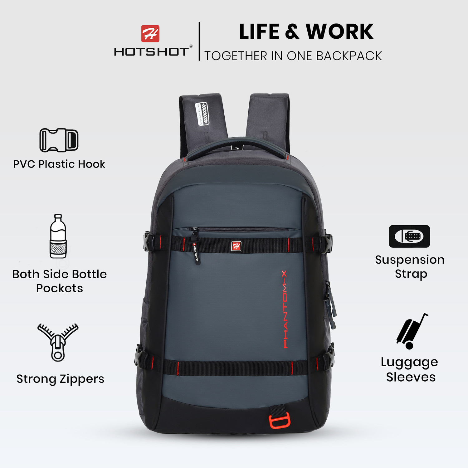 Image of HOT SHOT PHANTOM-X TROLLEY SLEEVE,SUSPENSION STRAP,OFFICE,COLLEGE,TARVEL|bag for men| 32 L Laptop Backpack