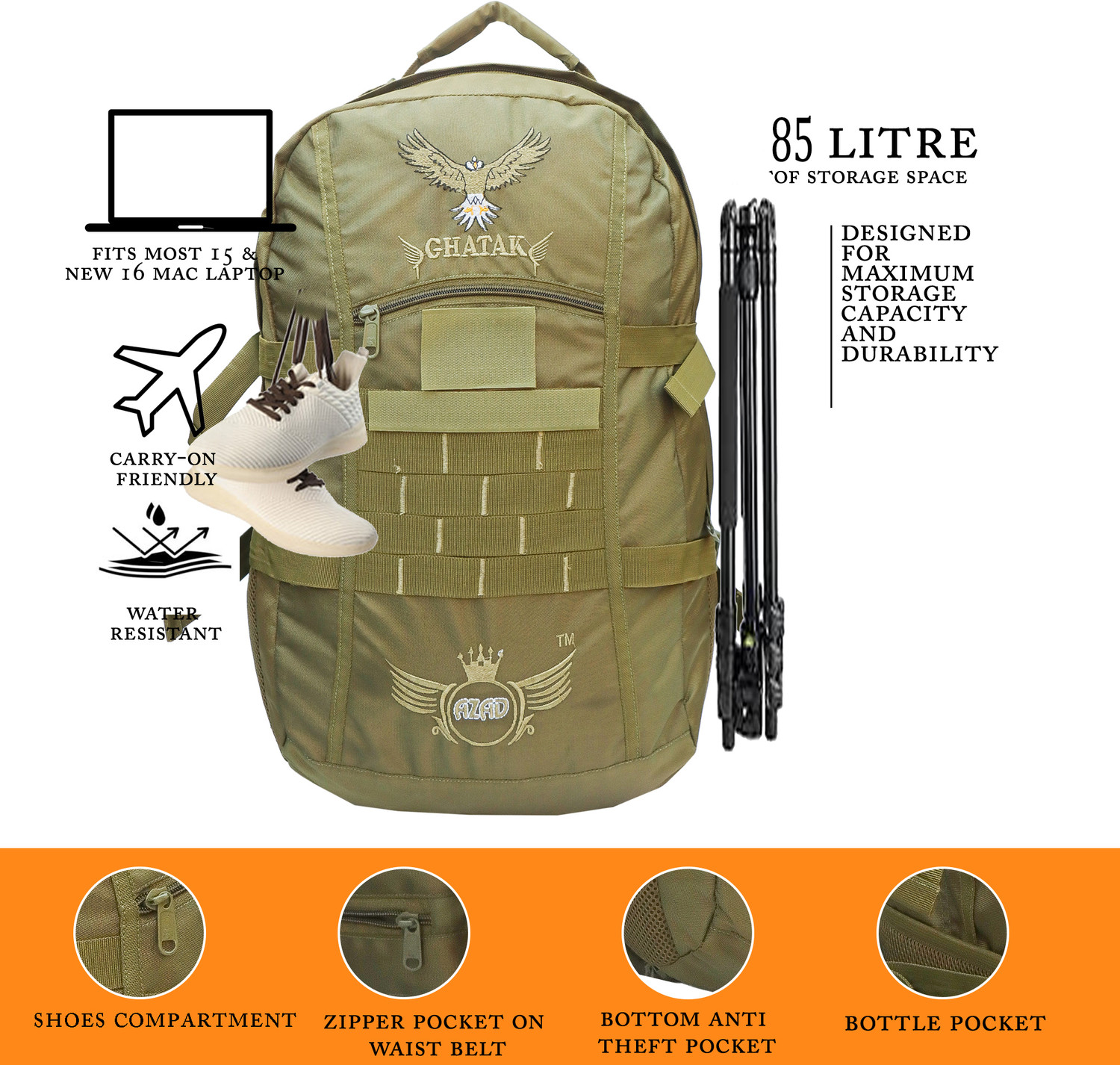 Image of AZAD Army Backpack for casual with extra space 85 L Backpack