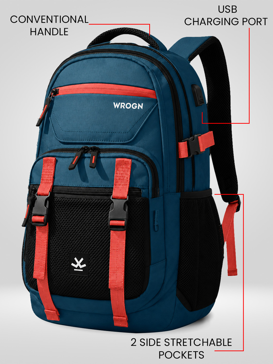 Image of WROGN Unisex Ashper 2.0 with USB Port, Rain Cover and Reflective Strip 42 L Laptop Backpack