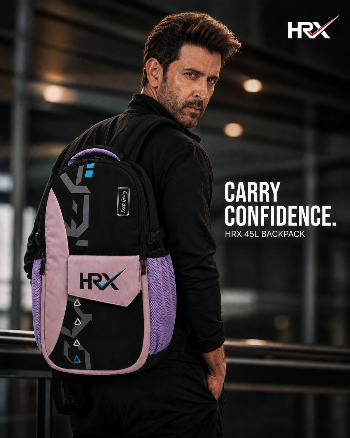 Image of HRX by Hrithik Roshan Large 45 L Laptop Backpack Unisex SkyRush with Rain Cover (Lavender) 45 L Laptop Backpack