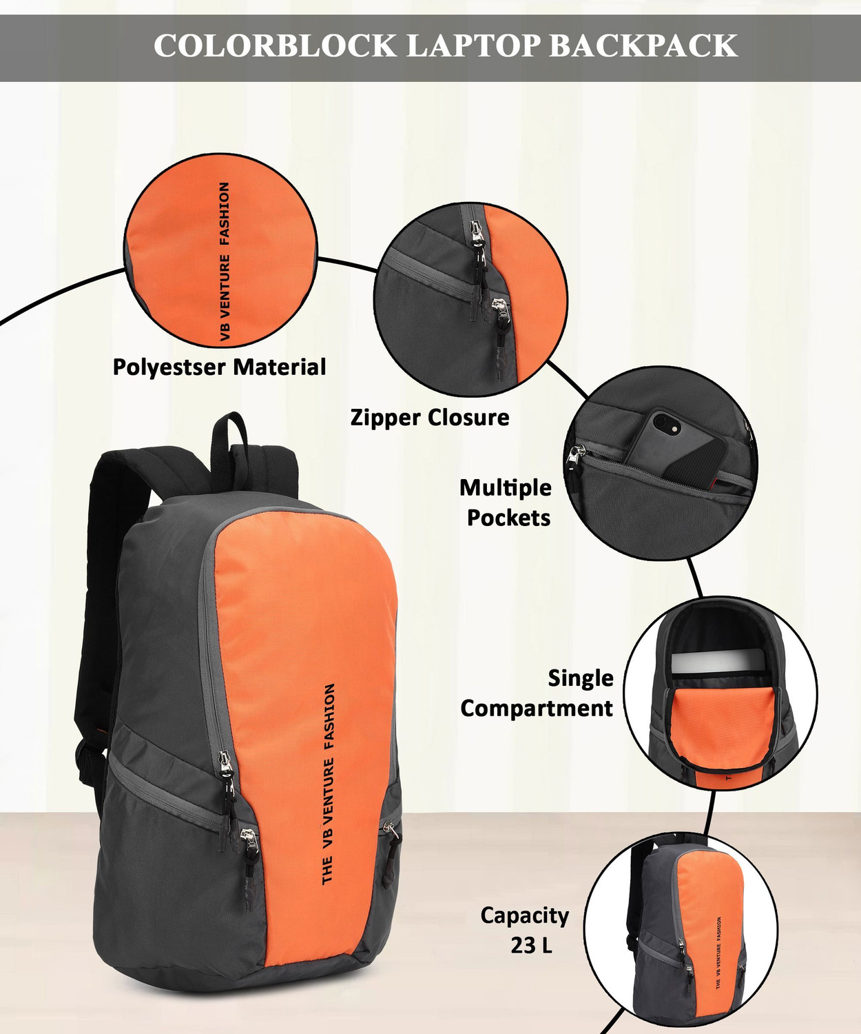 Image of VB VENTURE Daypack designed for travel, commuting, and everyday carry lightweight backpack 23 L Backpack