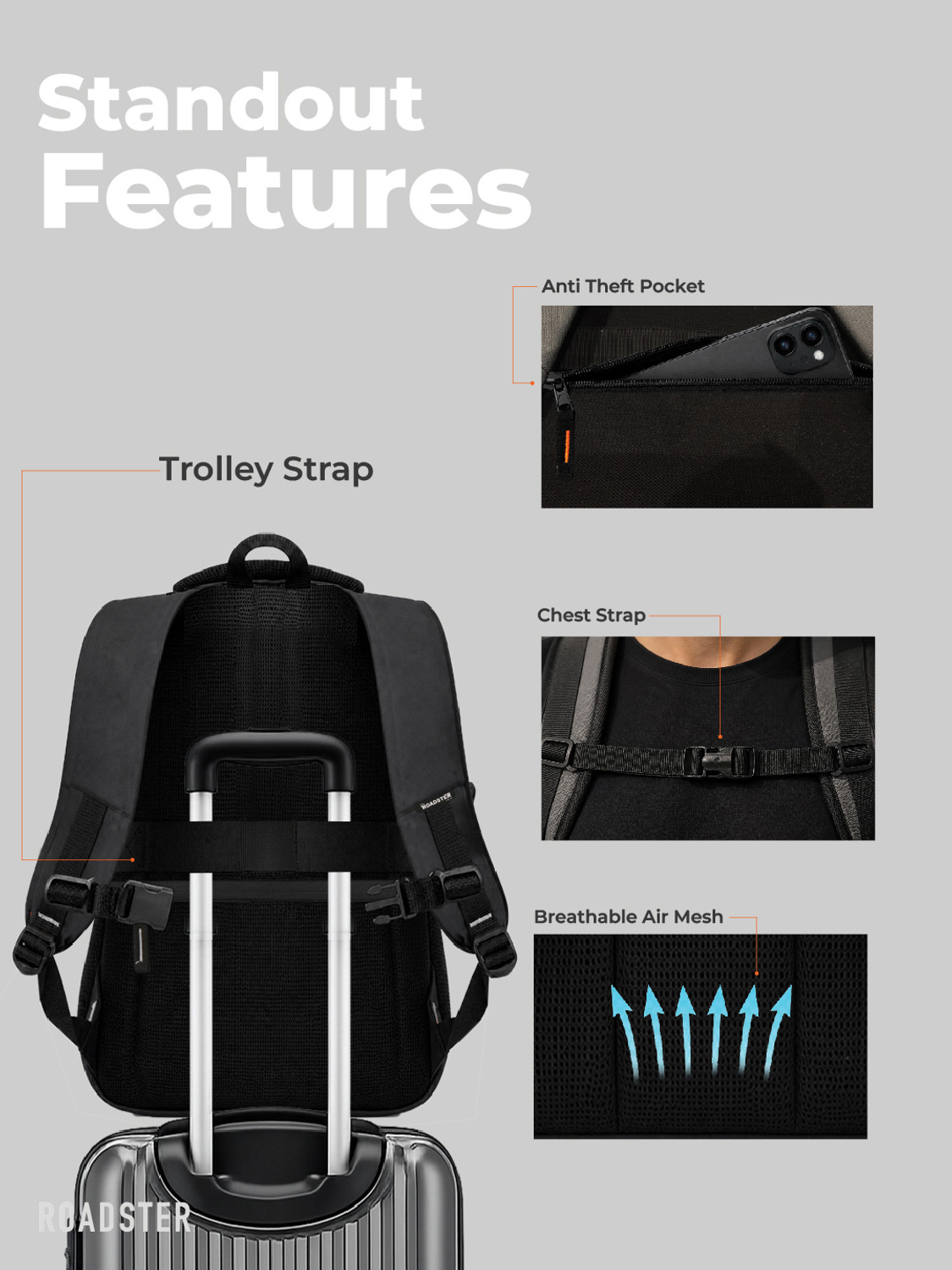 Image of Roadster Spacy Pro Unisex 35 L Laptop Backpack with Anti Theft Pocket & Rain Cover 35 L Laptop Backpack