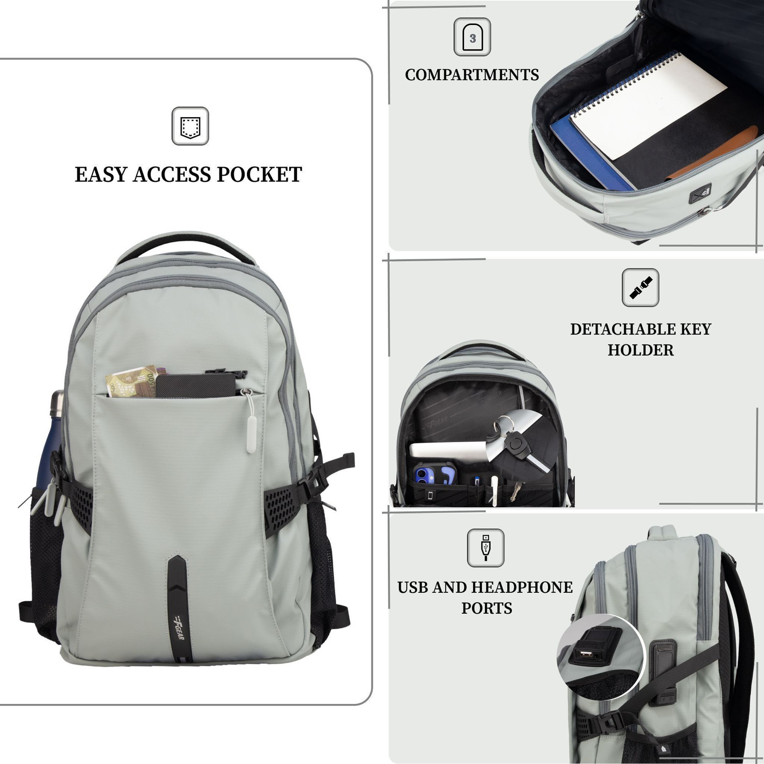 Image of F Gear Amalfi 30L Backpack|3 Spacious Compartments|Multi Use Port|Sternum Strap 30 L Laptop Backpack
