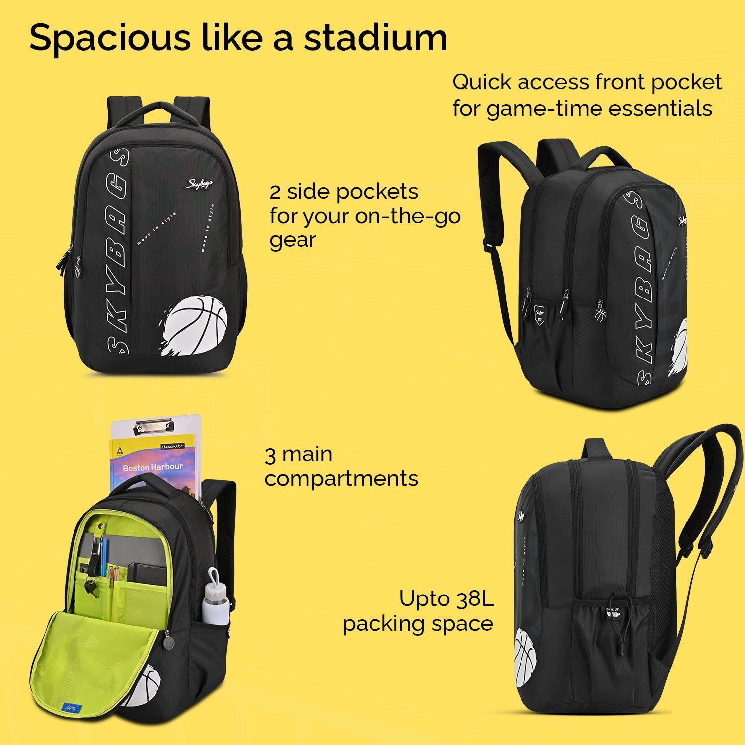 Image of SKYBAGS KLAN V2 05 SCBP BASKETBALL BLACK 38 L Backpack