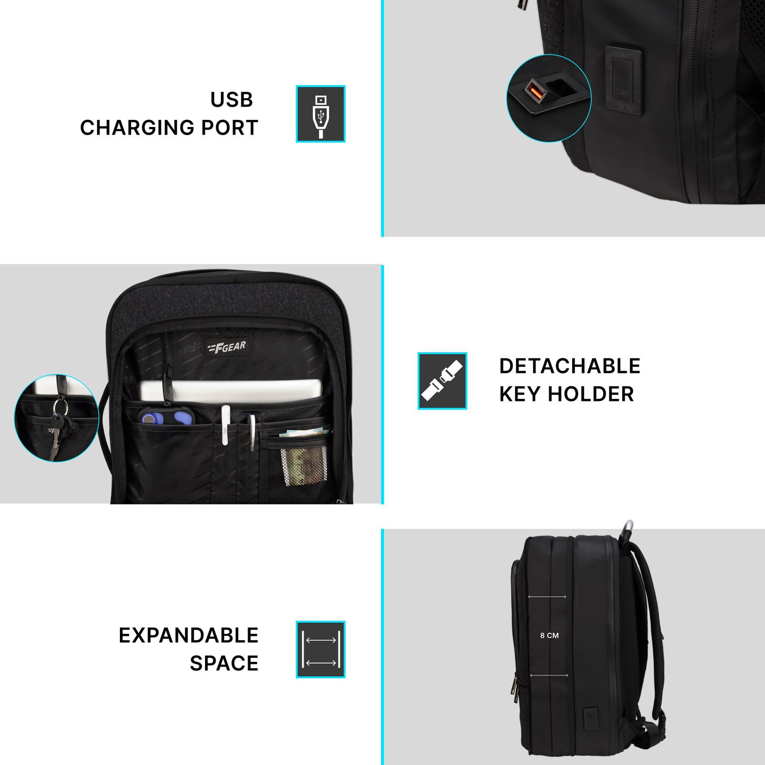 Image of F Gear Lucerne 41L Expandable Backpack|180 Full-Open Laptop Backpack|USB Charging Port 41 L Laptop Backpack