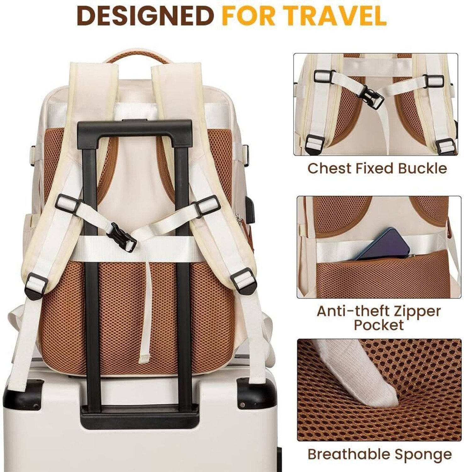 Image of gustave Travel Laptop Backpack 40L Double Layer 15.6 Inch Waterproof Beige Bag 40 L Laptop Backpack