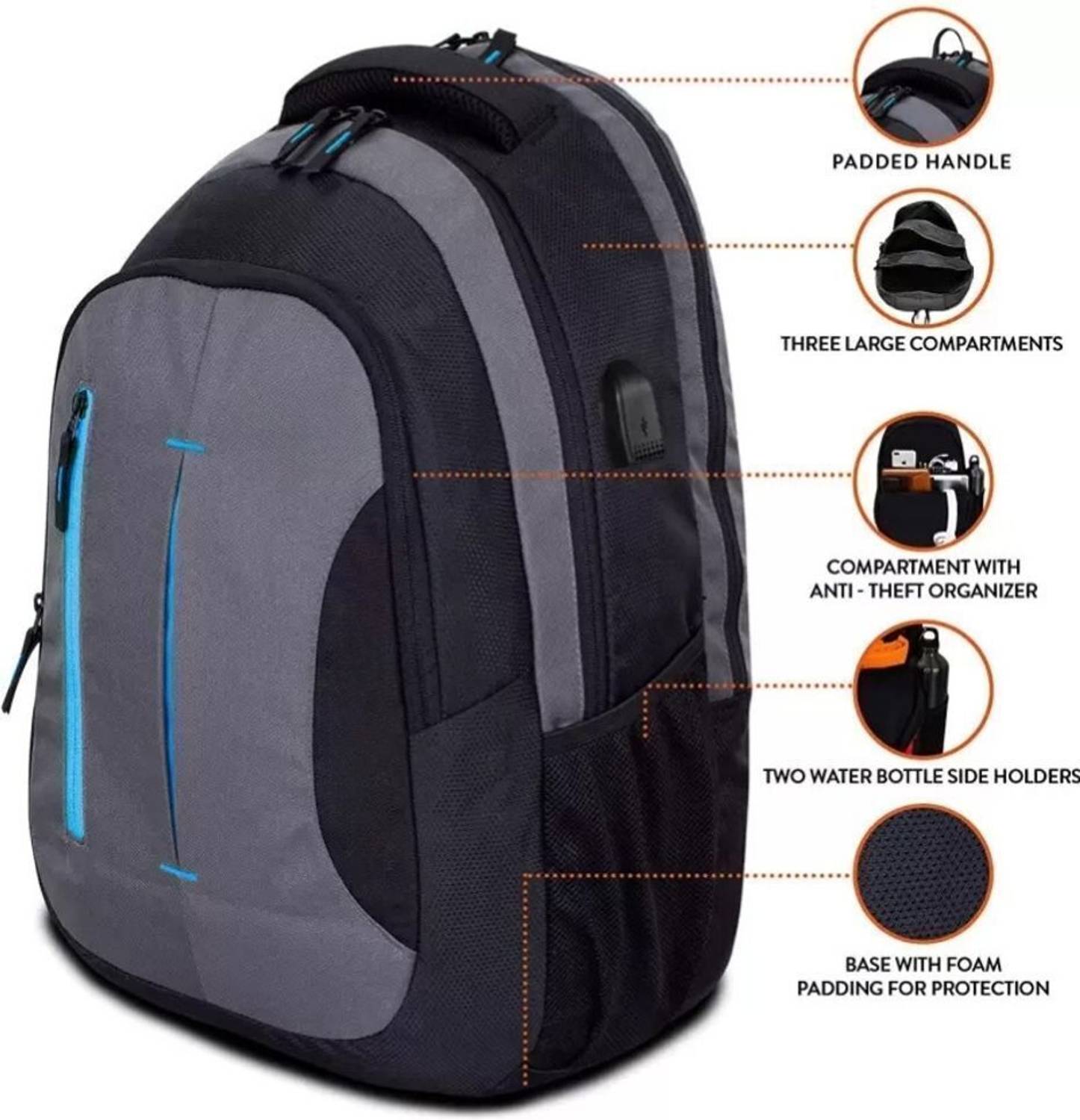 SHIVAYE 37L Water Resistant USB Charging Backpack - Image 3