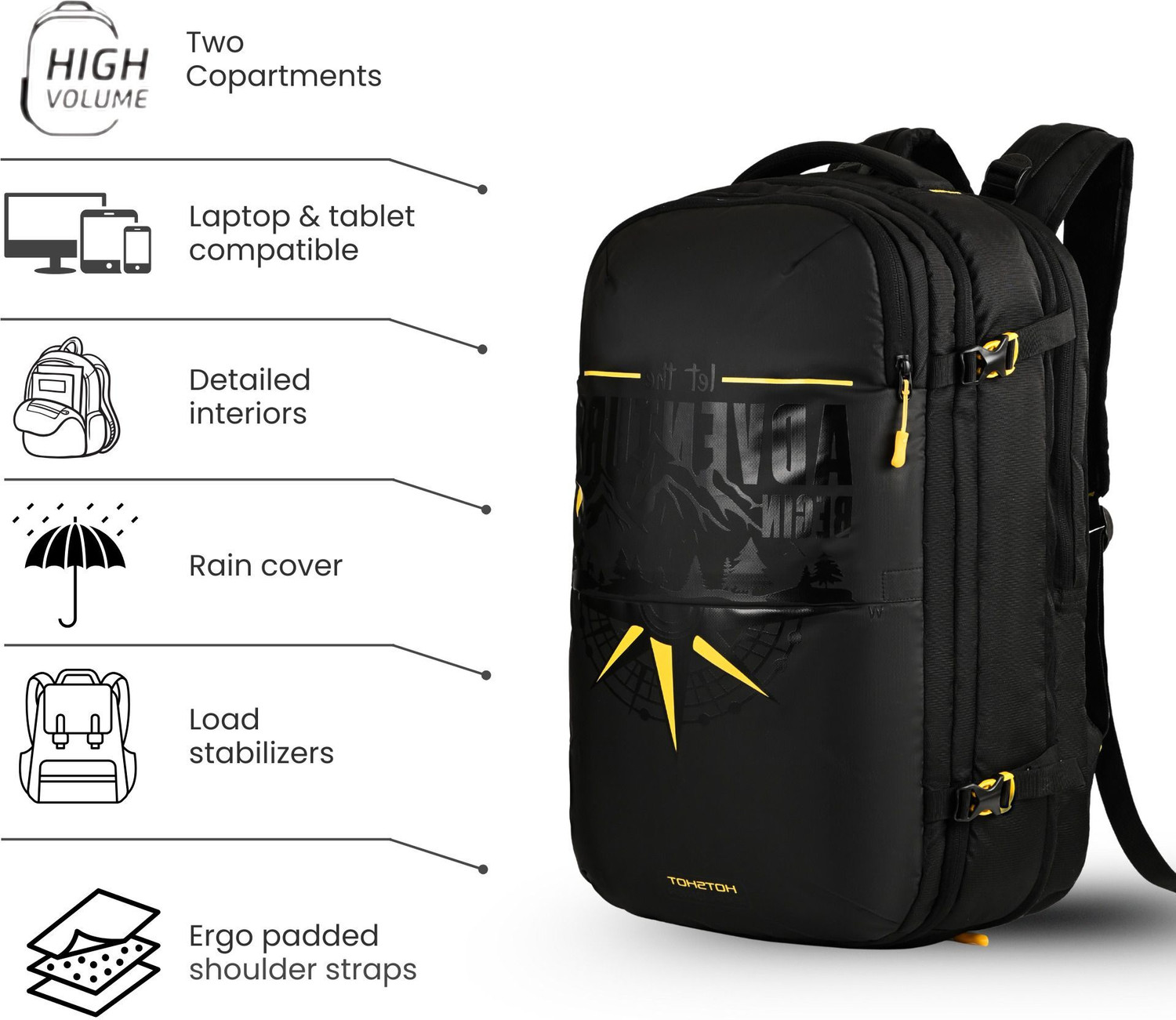 Image of HOT SHOT HOTSHOT|LAPTOP BACKPACK|TRAVELBAG|SUITCASE TYPE COMPARTMENT|RAINCOVER|EXPANDABLE Rucksack - 60 L