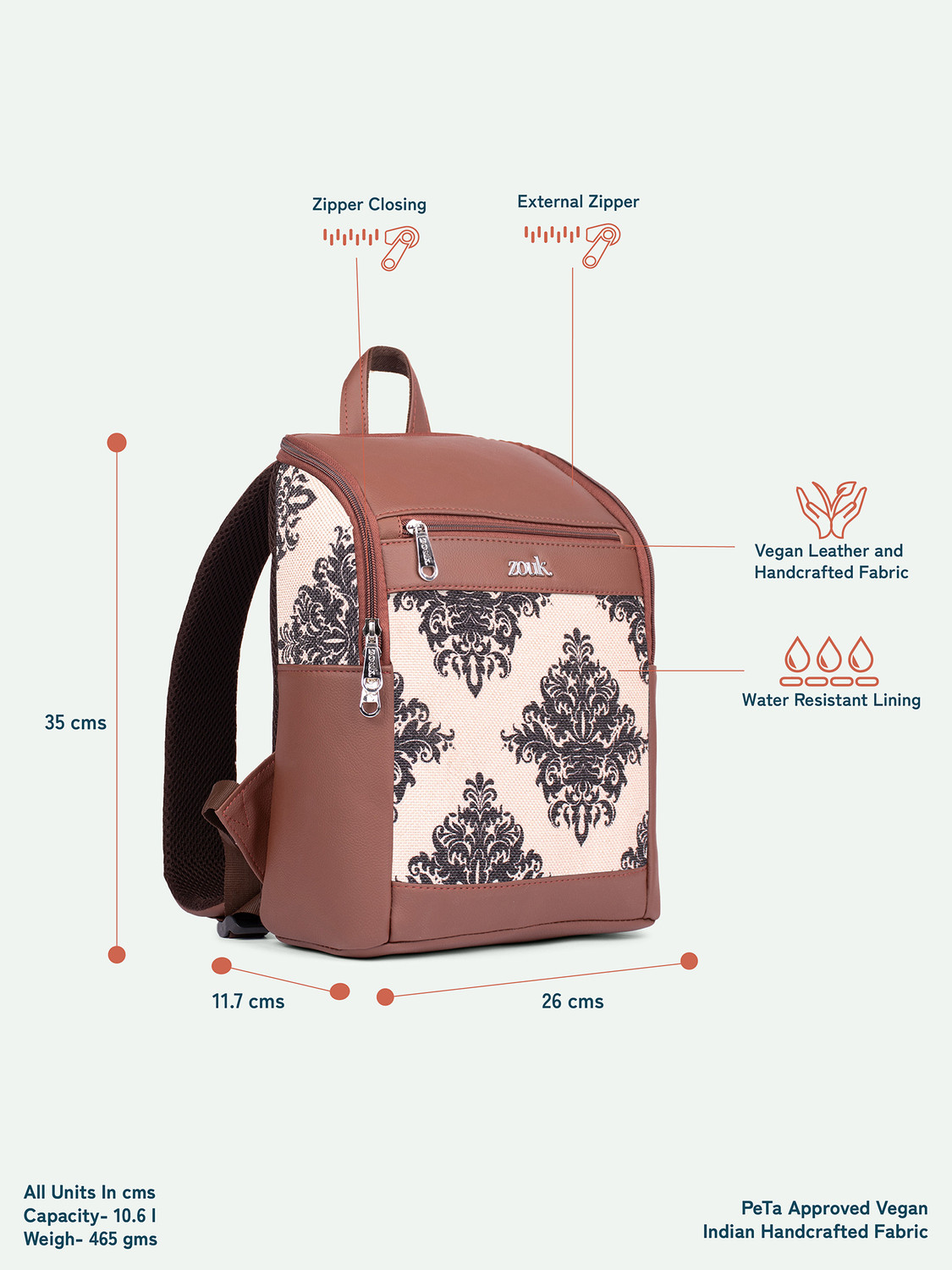 Image of ZOUK Mughal Motif Amalia Daypack 10.6 L Laptop Backpack