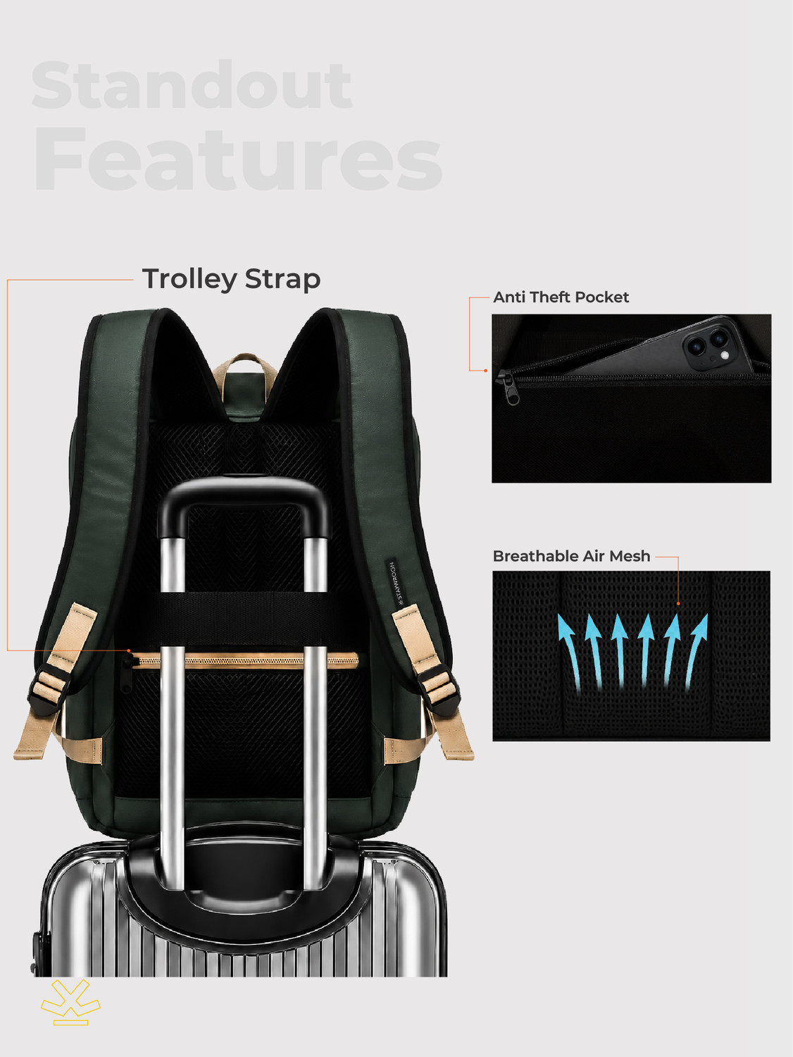 Image of WROGN TrailX Unisex Laptop Backpack with Anti Theft Pocket & Rain Cover 42 L Laptop Backpack