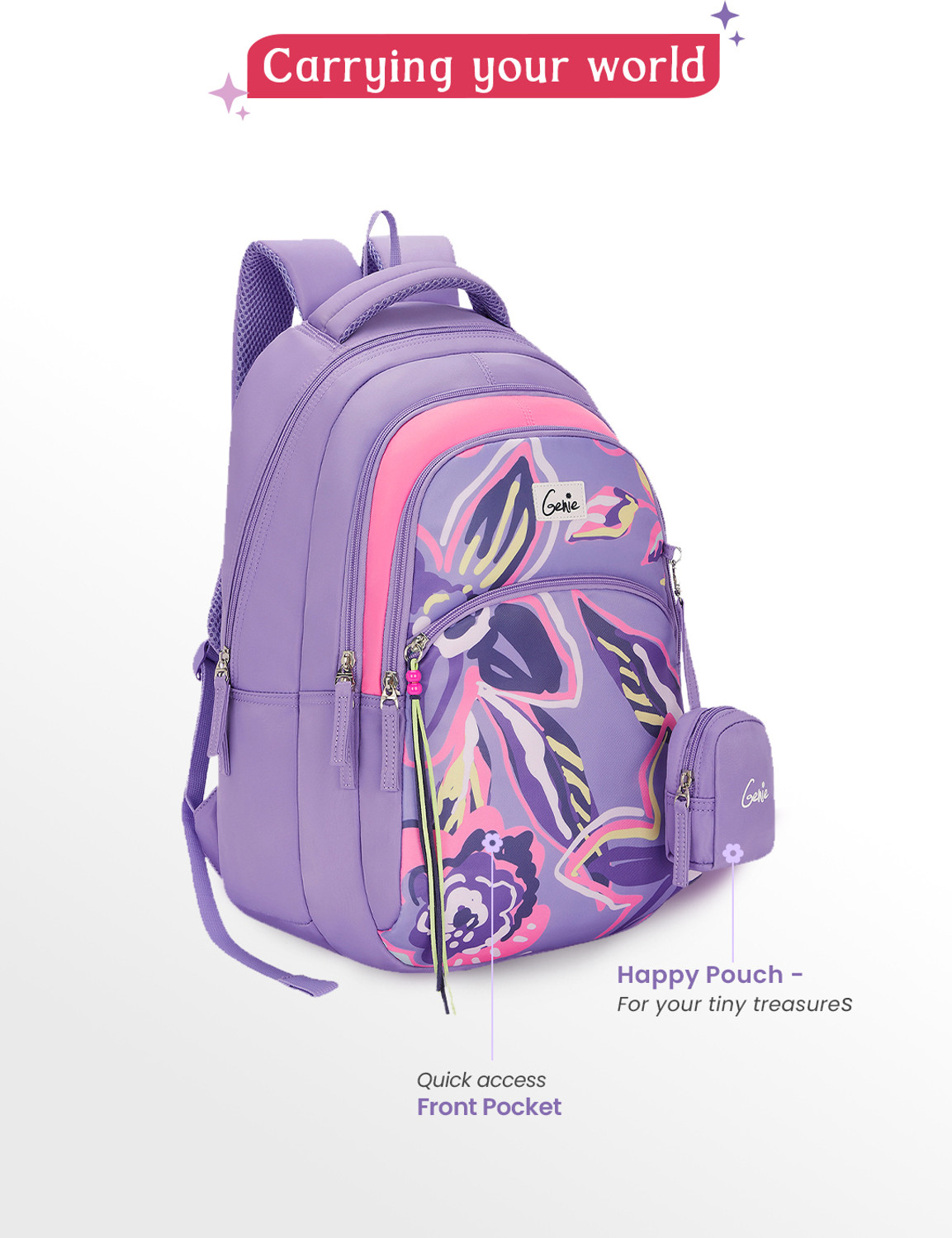 Image of Genie Enchant School Backpack For Girls |17 Inch - Purple 27 L Backpack