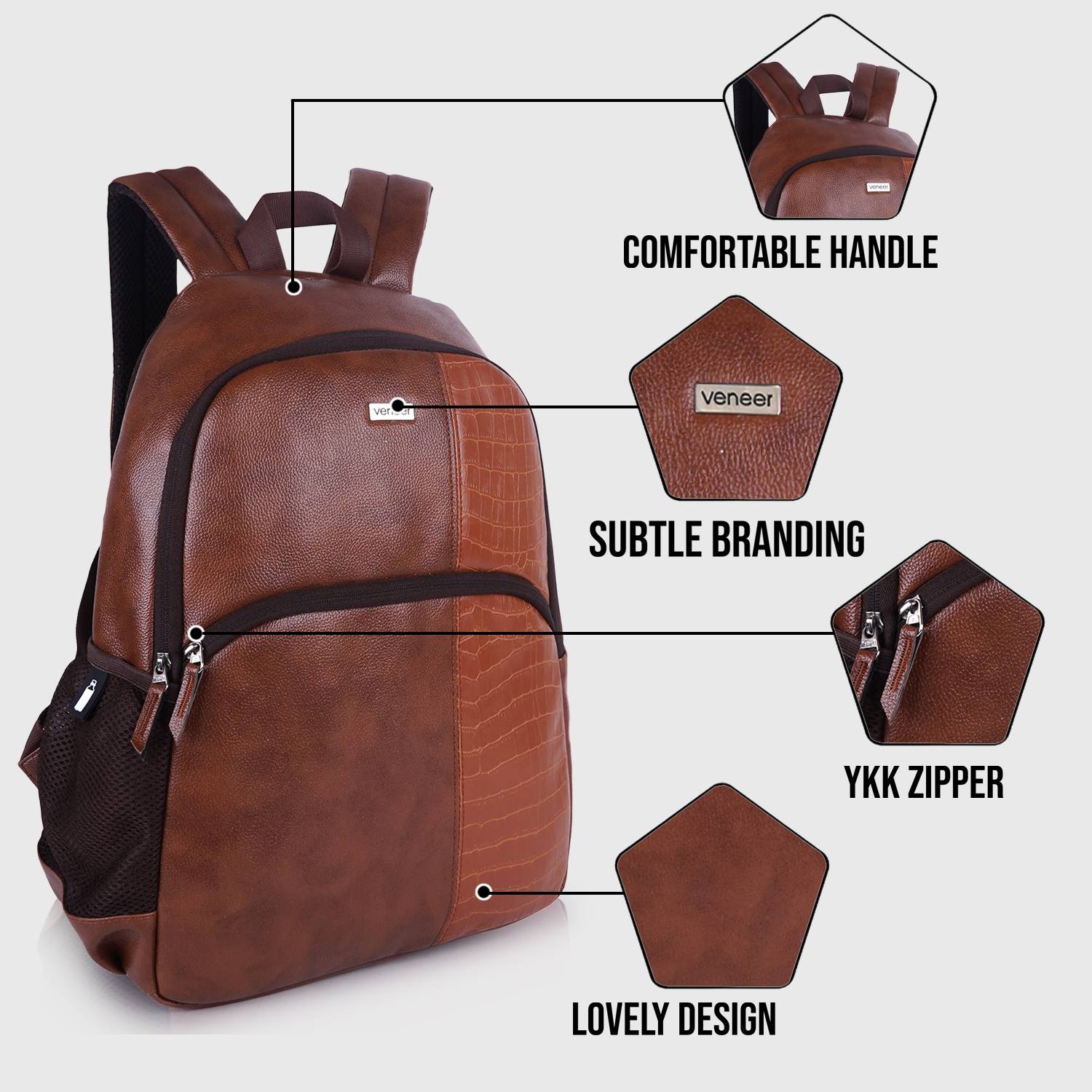 Veneer Vegan Leather Croco Fusion Laptop Backpack 25L - Image 3
