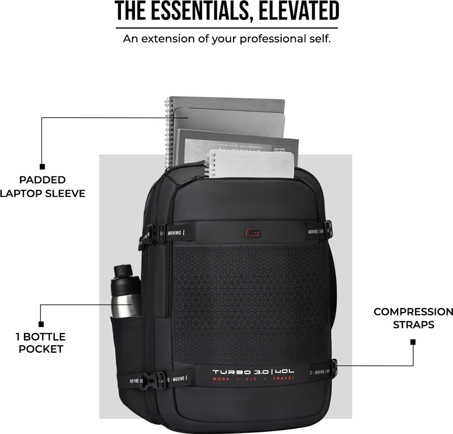 Image of Gear TURBO 3 ANTI THEFT FAUX LEATHER WITH RAINCOVER 40 L Laptop Backpack