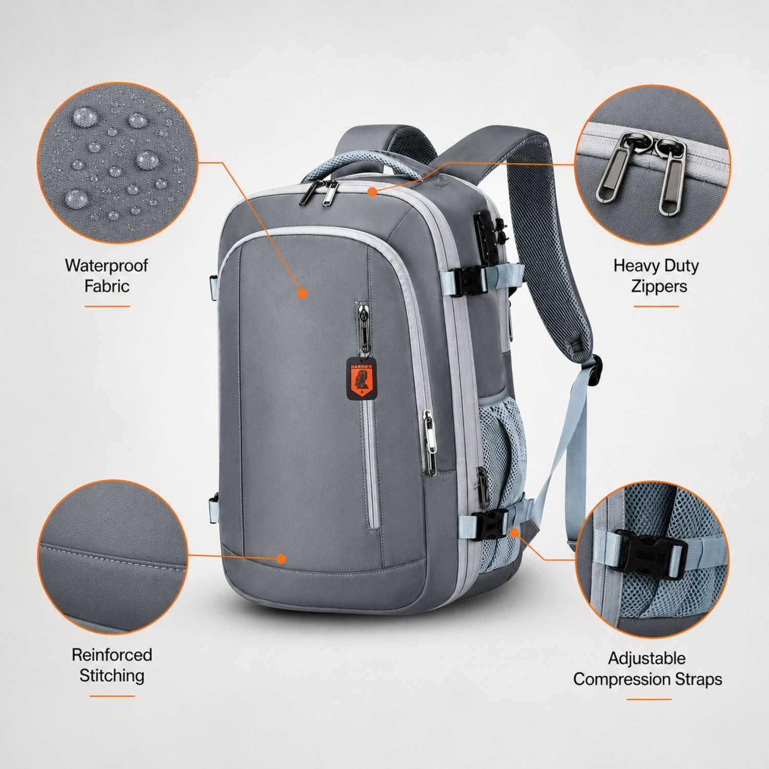 Image of KARRIER 3-in-1 Vacuum Compression Backpack: Travel Organizer with Laptop Compartment 60 L Backpack