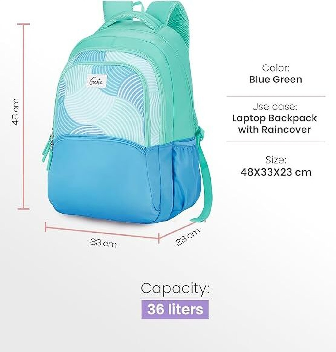 Image of Genie CAMOFLOW School Backpack For Girls |19 Inch-36 Litres Laptop Backpack - Blue 36 L Laptop Backpack