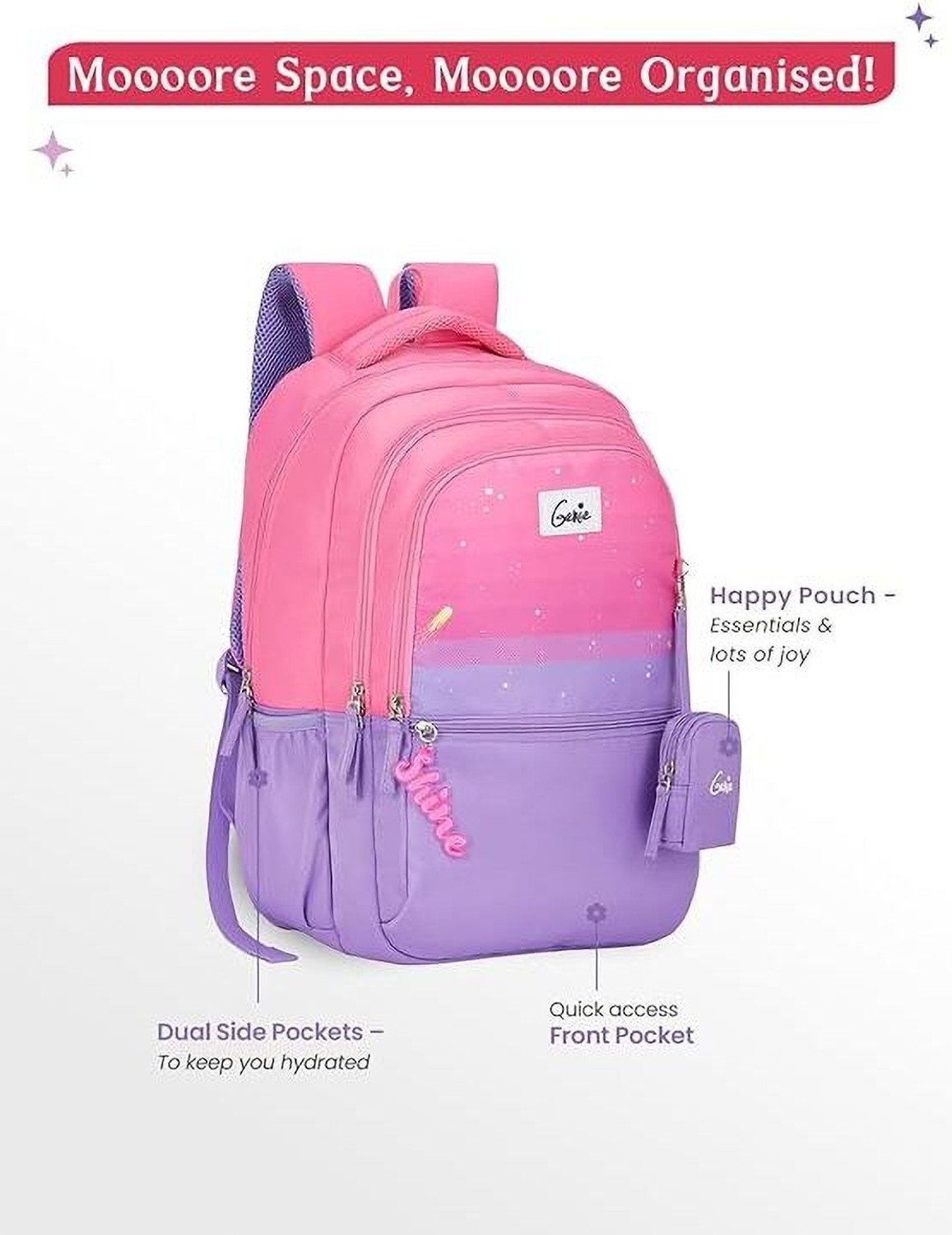 Image of Genie CELESTIA School Backpack For Girls |19 Inch| 36 Litres Laptop Backpack - Purple 36 L Laptop Backpack