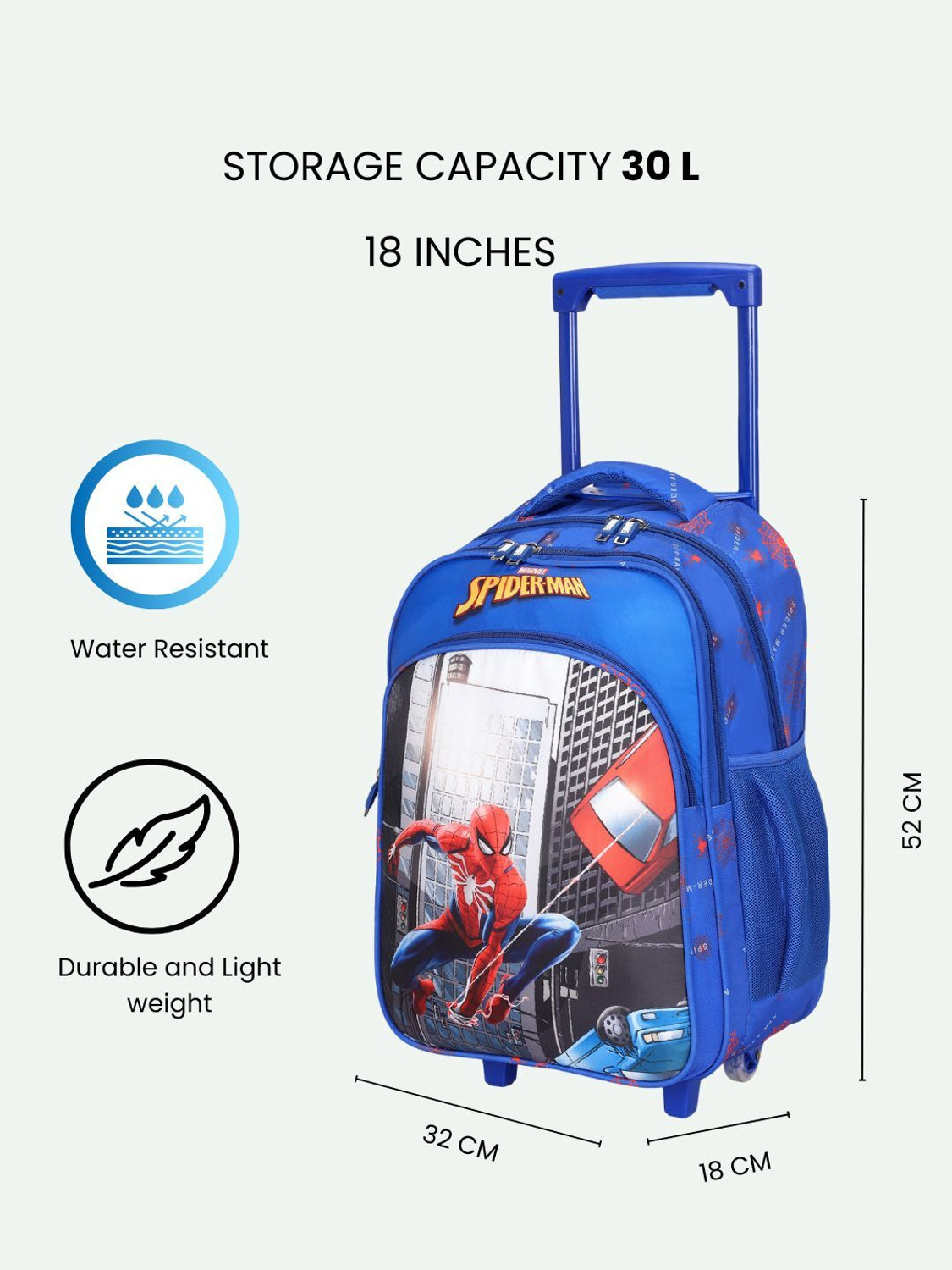 Image of MARVEL Large 42 L Backpack Original 18 inch Spider Man Kids Backpack Trolley Bag with 2 Wheel /School Bag (Blue)