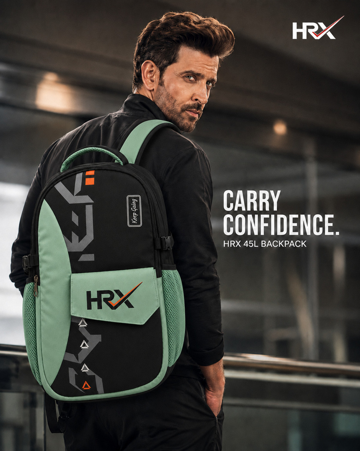 Image of HRX by Hrithik Roshan Large 45 L Laptop Backpack Unisex SkyRush with Rain Cover (Green) 45 L Laptop Backpack