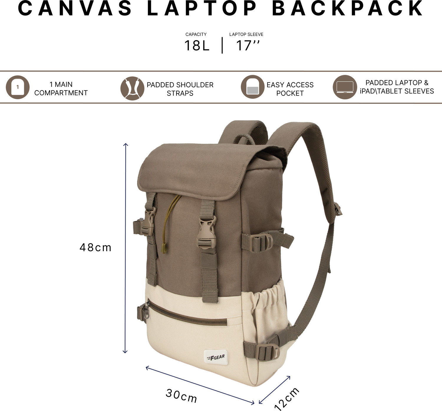 Image of F Gear Canyon 18L Premium Canvas Laptop Backpack|Water-Resistant|Office & College Bag 18 L Laptop Backpack