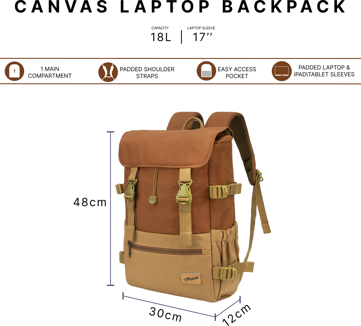 Image of F Gear Canyon Chestnut Khaki 18 L Laptop Backpack