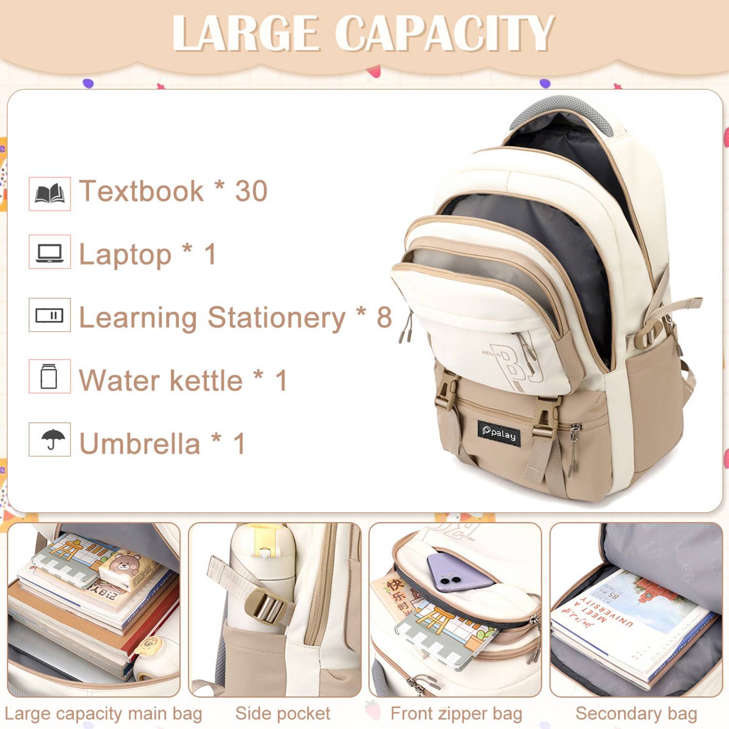 maycreate Girls School Backpack 5.67L Khaki - Image 5