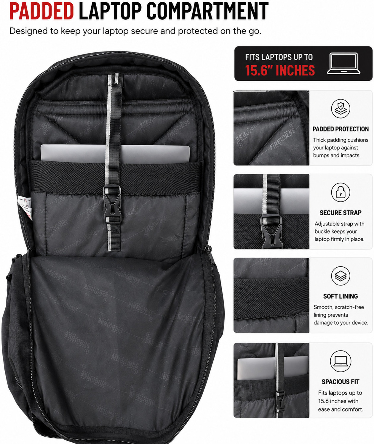 Image of FireHorse Anti Theft Pocket | Organizer | College Office bag Travel backpack 3 Compartment 30 L Backpack